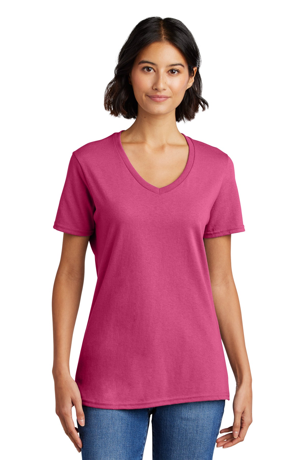 Front View of Sangria Port & Co Women's Core Cotton V-Neck Tee. LPC54V plain