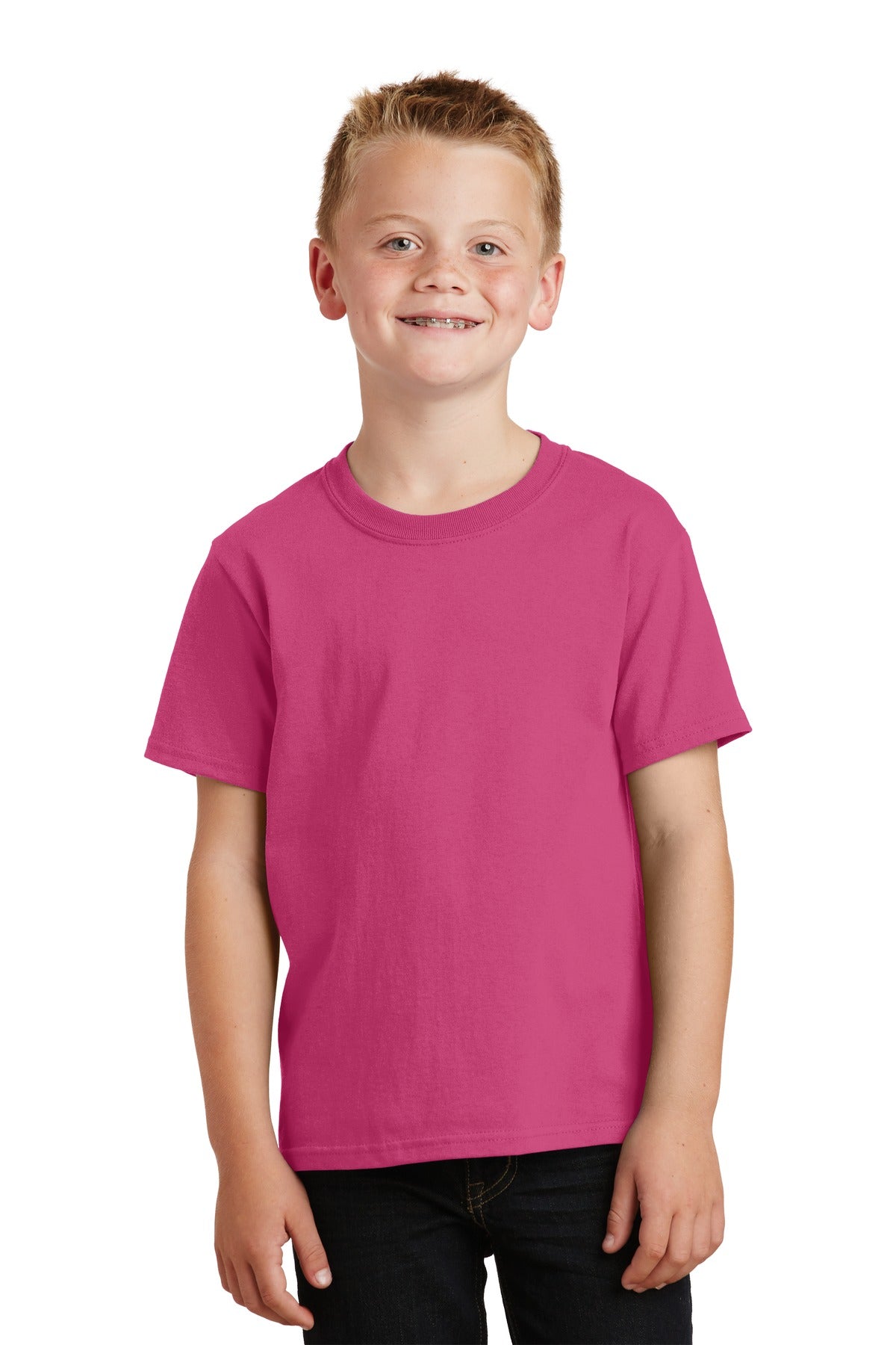 Front View of Sangria Port & Co Youth Core Cotton Tee. PC54Y plain