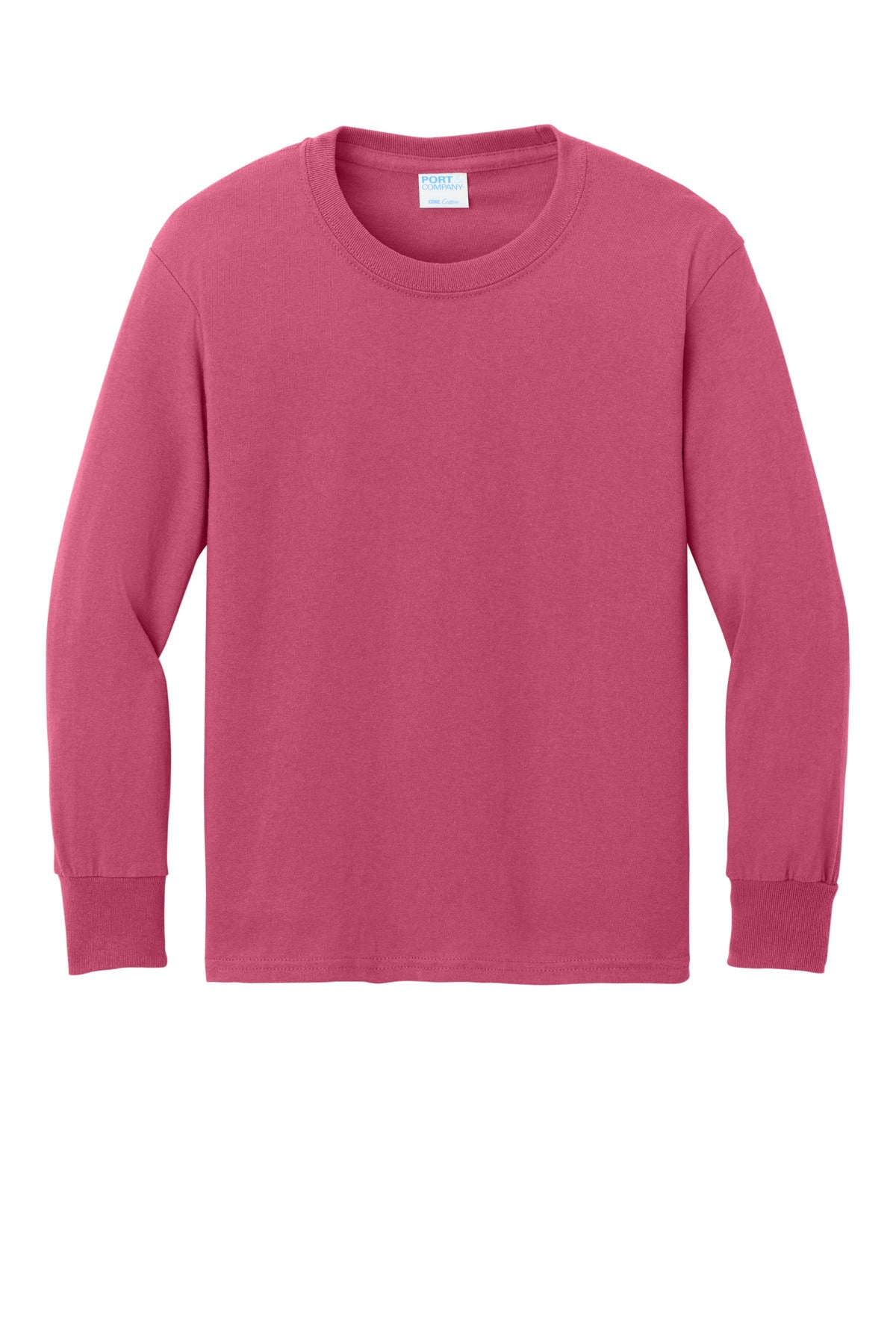 Front View of Sangria Port & Co Youth Long Sleeve Core Cotton Tee. PC54YLS plain