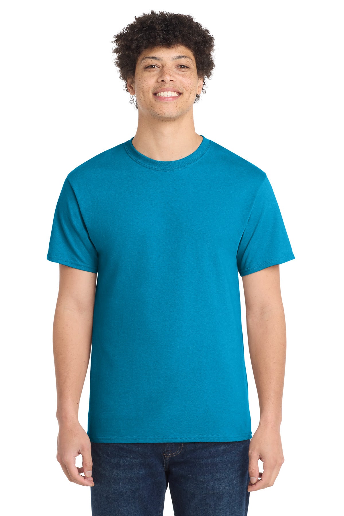 Front View of Sapphire Port & Co Core Cotton Tee. PC54 plain