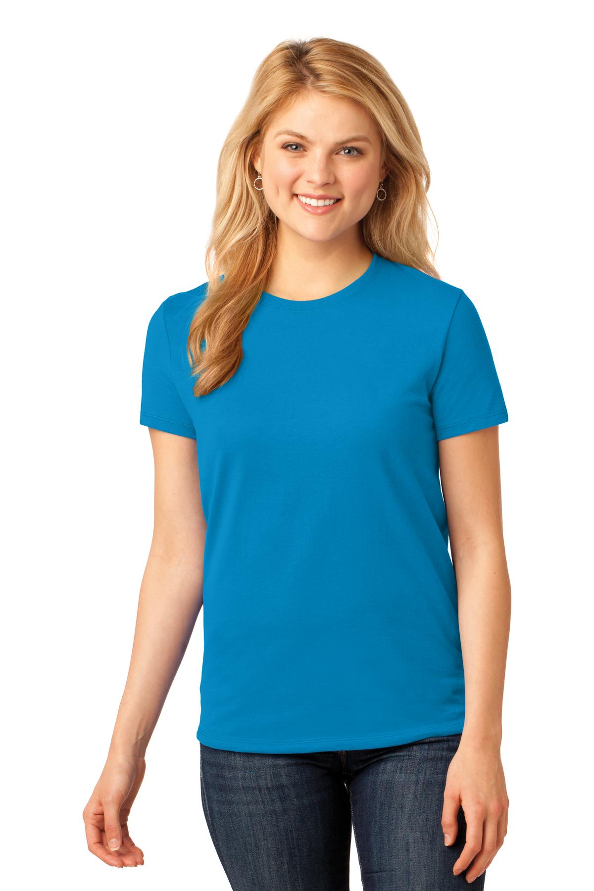 Front View of Sapphire Port & Co Women's Core Cotton Tee. LPC54 plain