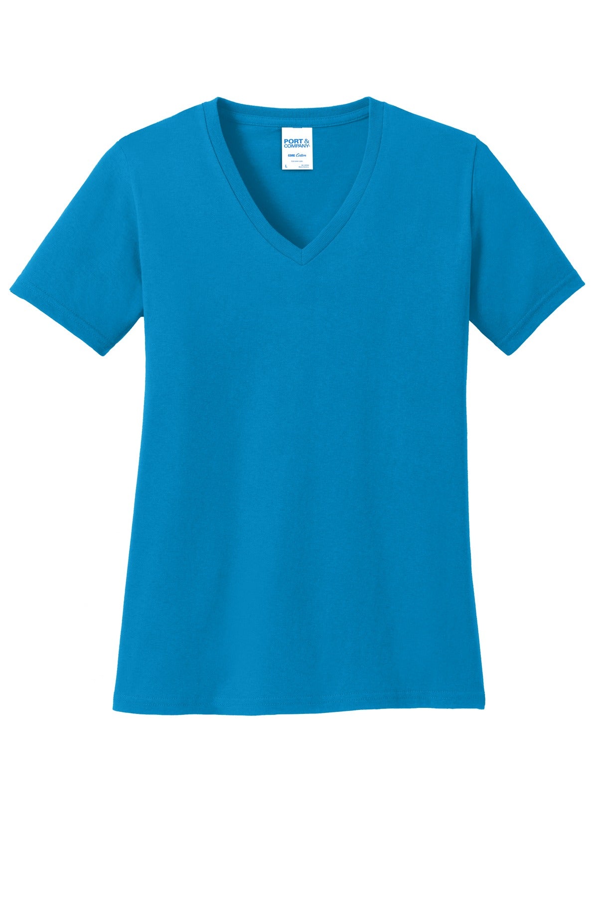Front View of Sapphire Port & Co Women's Core Cotton V-Neck Tee. LPC54V plain