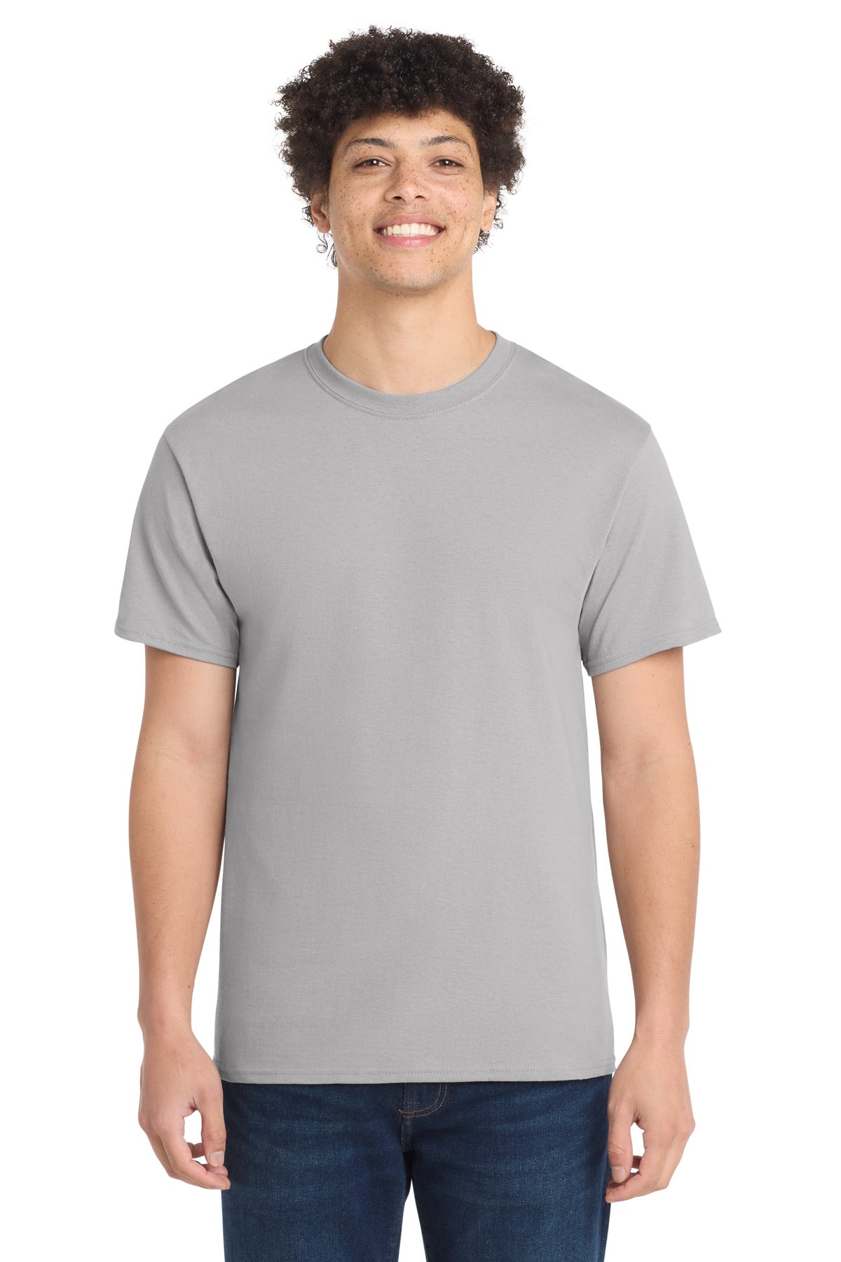 Front View of Silver Port & Co Core Cotton Tee. PC54 plain
