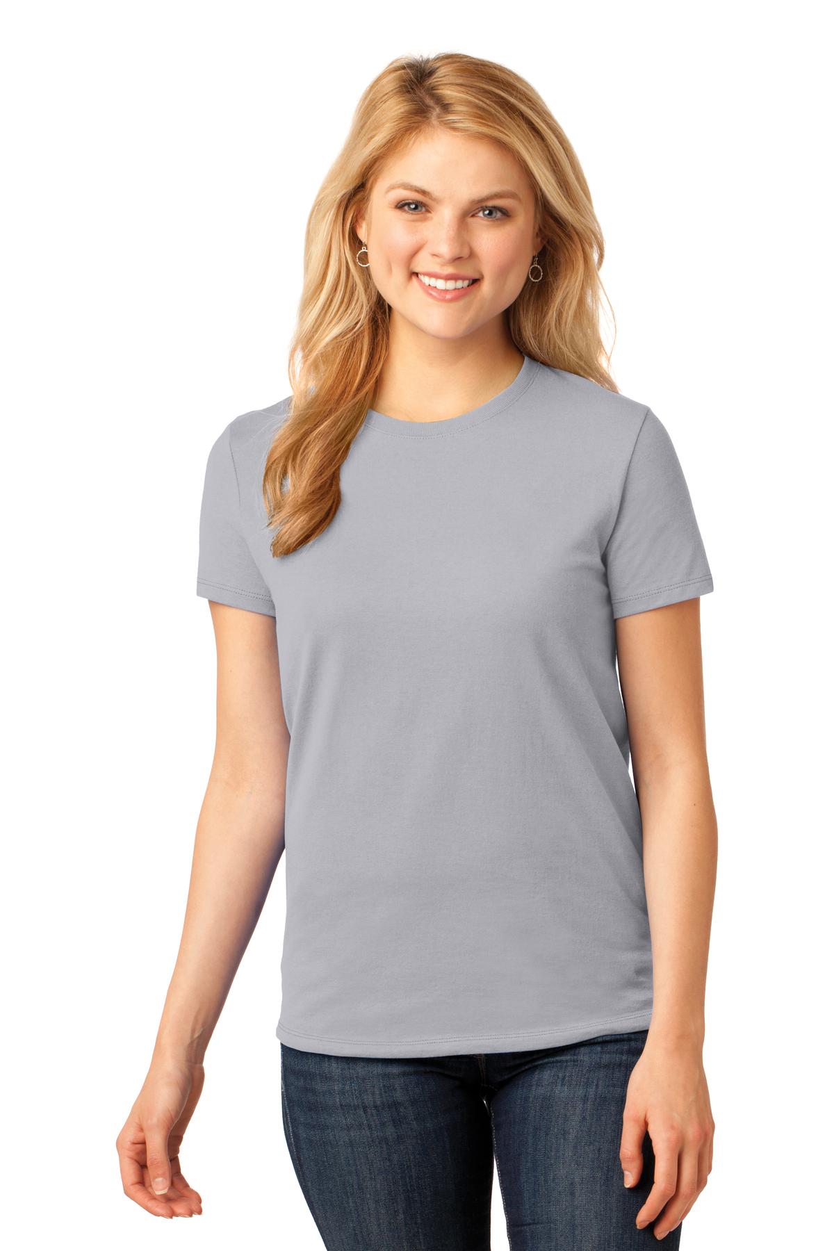 Front View of Silver Port & Co Women's Core Cotton Tee. LPC54 plain