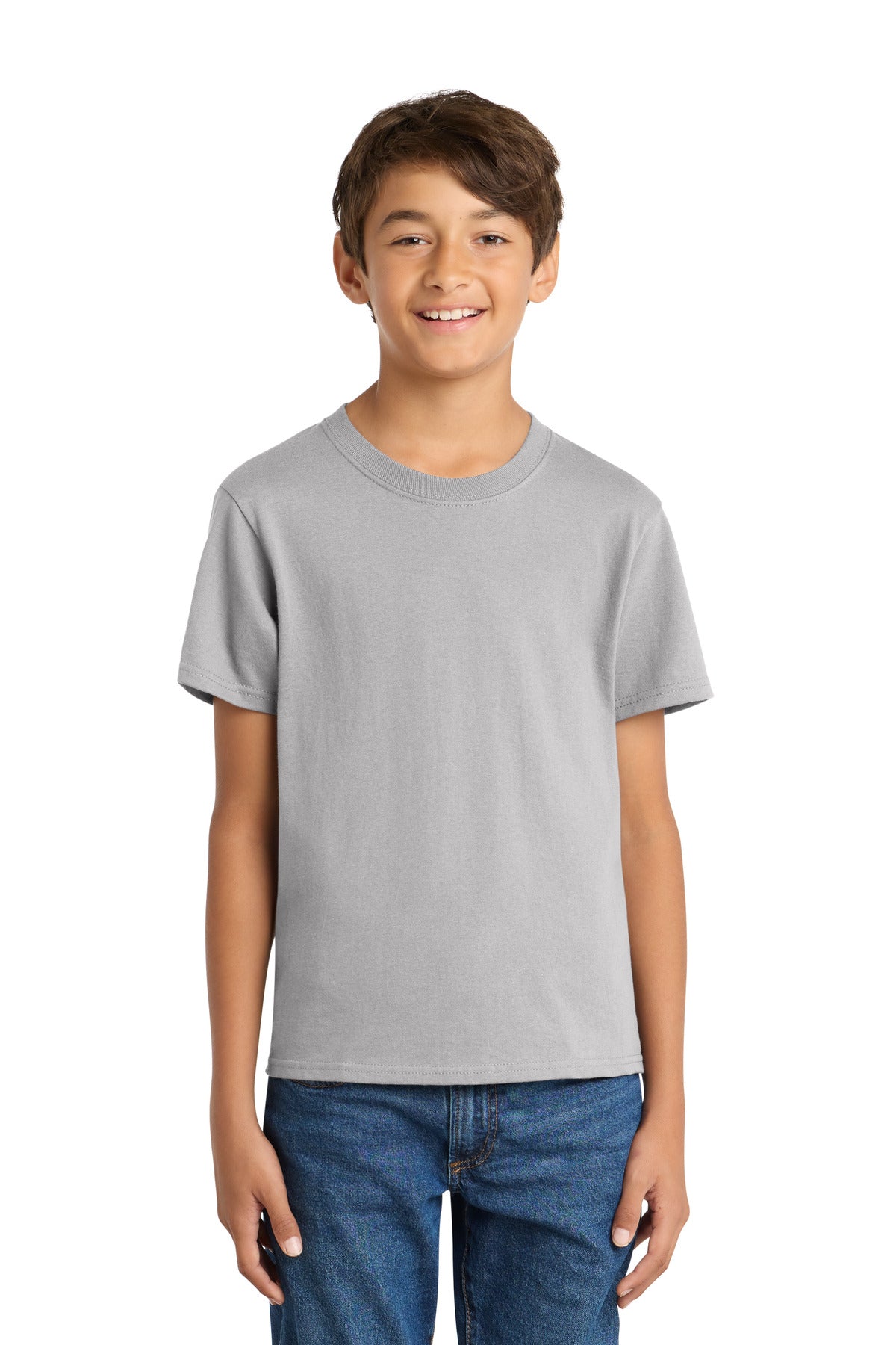 Front View of Silver Port & Co Youth Core Cotton Tee. PC54Y plain