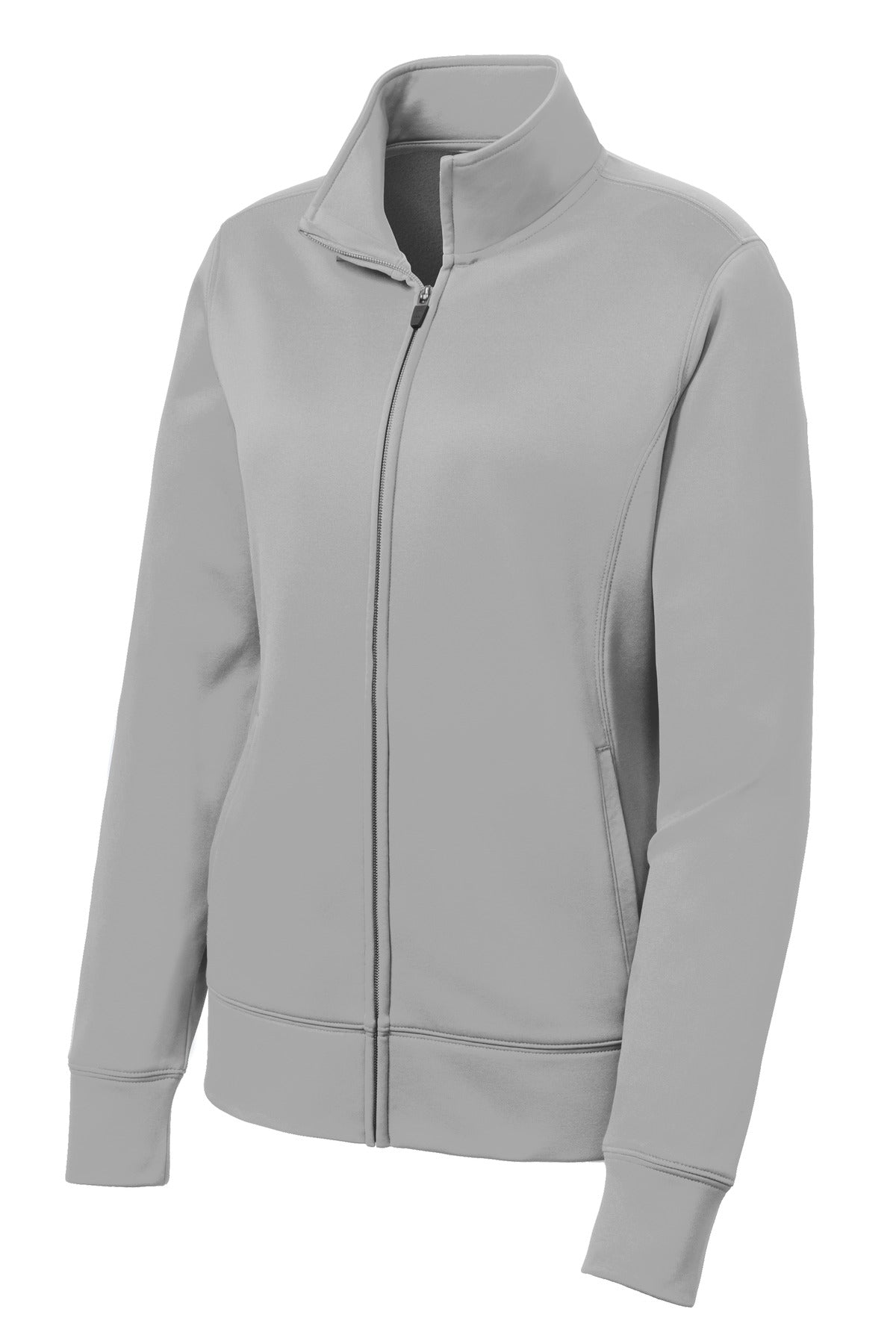 Front View of Silver Sport-Tek Women's Sport-Wick Fleece Full-Zip Jacket. LST241 plain