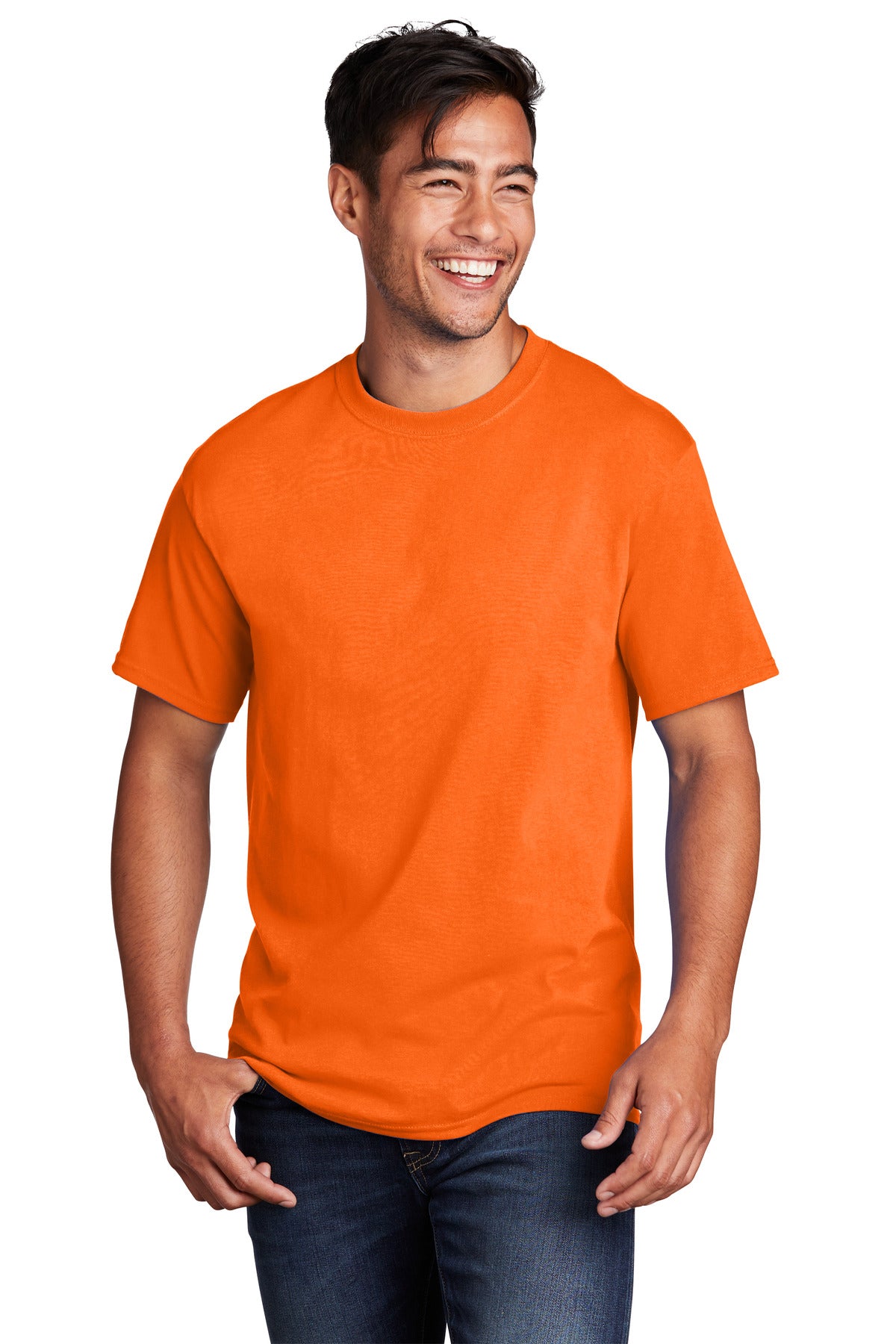 Front View of SOrange Port & Co Core Cotton Tee. PC54 plain
