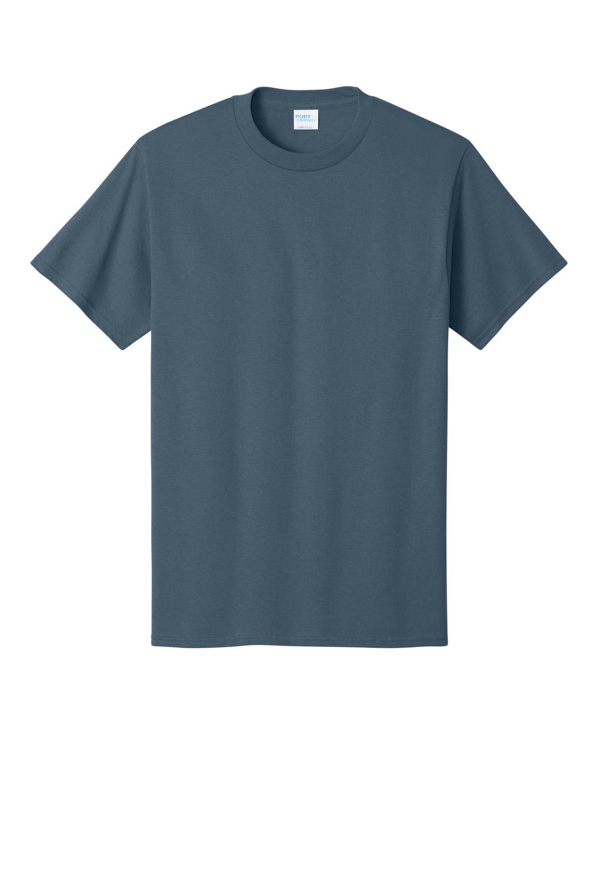 Front View of Steel Blue Port & Co Core Cotton Tee. PC54 plain