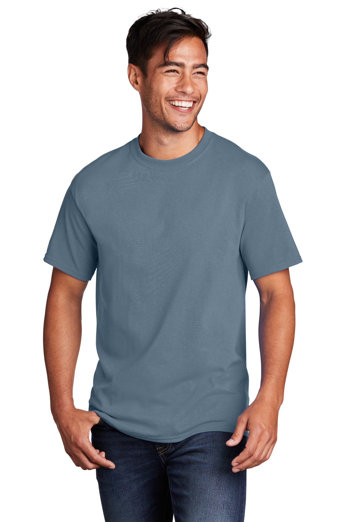 Front View of StnwshdBl Port & Co Core Cotton Tee. PC54 plain