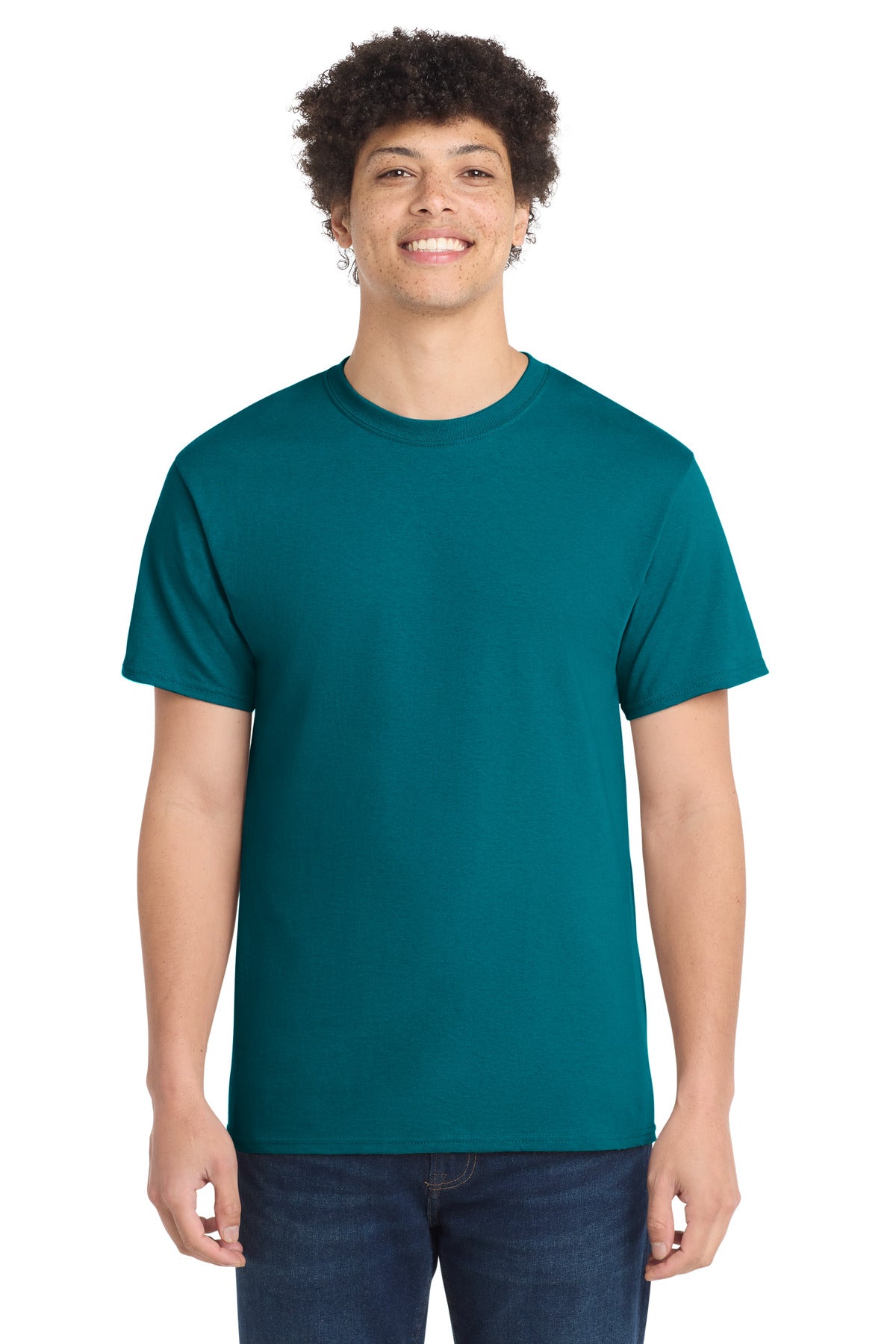 Front View of Teal Port & Co Core Cotton Tee. PC54 plain