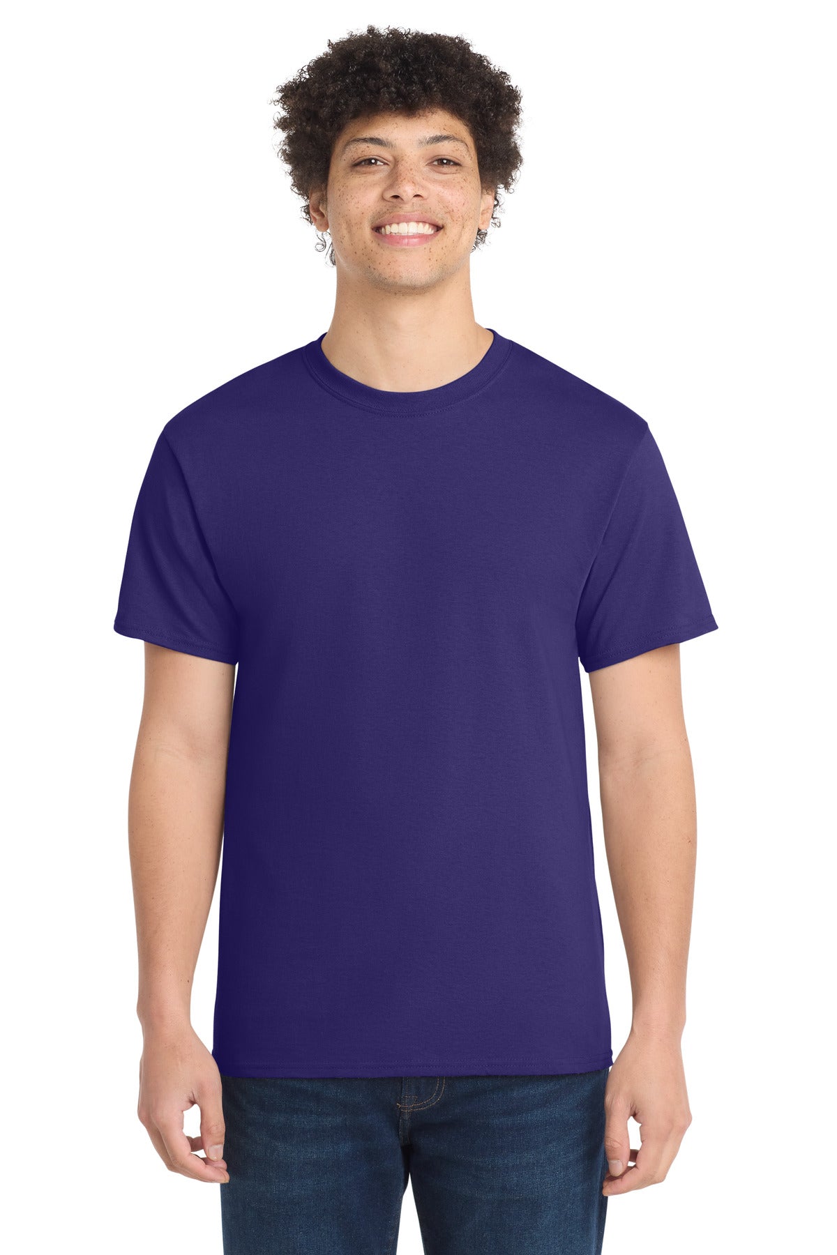 Front View of Team Purple Port & Co Core Cotton Tee. PC54 plain