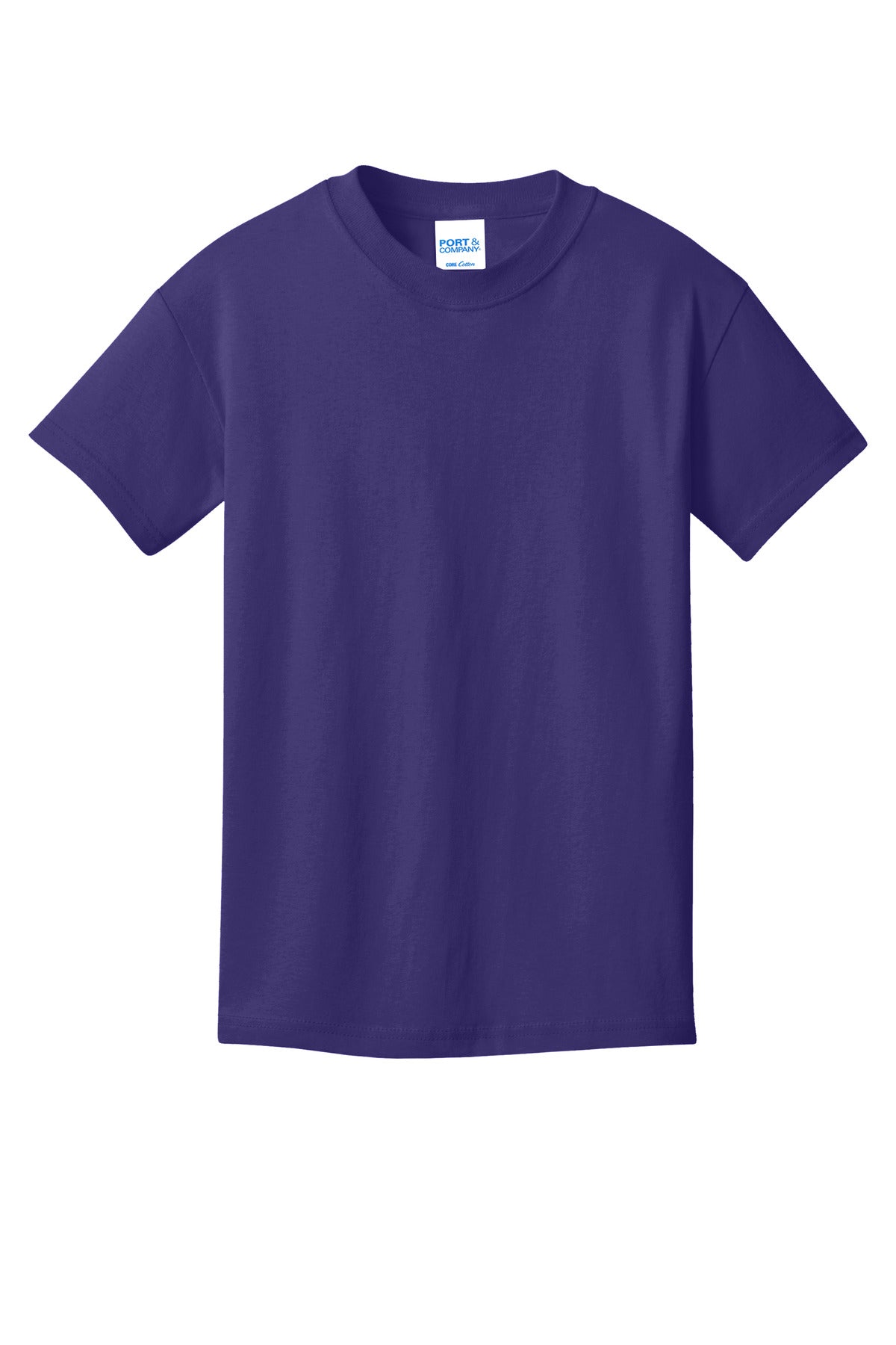 Front View of Team Purple Port & Co Youth Core Cotton Tee. PC54Y plain