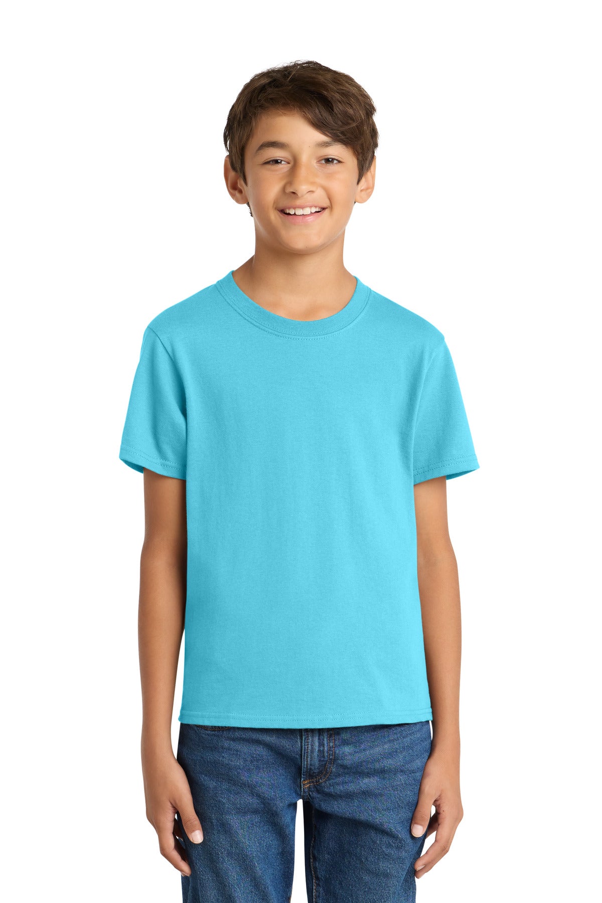 Front View of TidalWave Port & Co Youth Core Cotton Tee. PC54Y plain