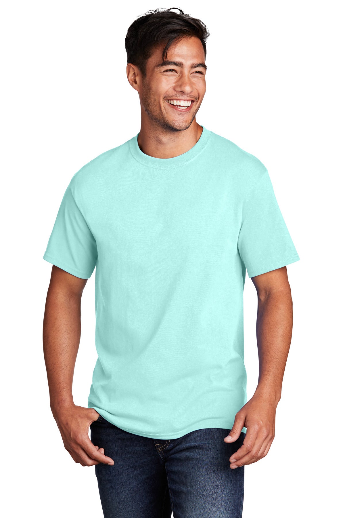 Front View of TrCeladon Port & Co Core Cotton Tee. PC54 plain