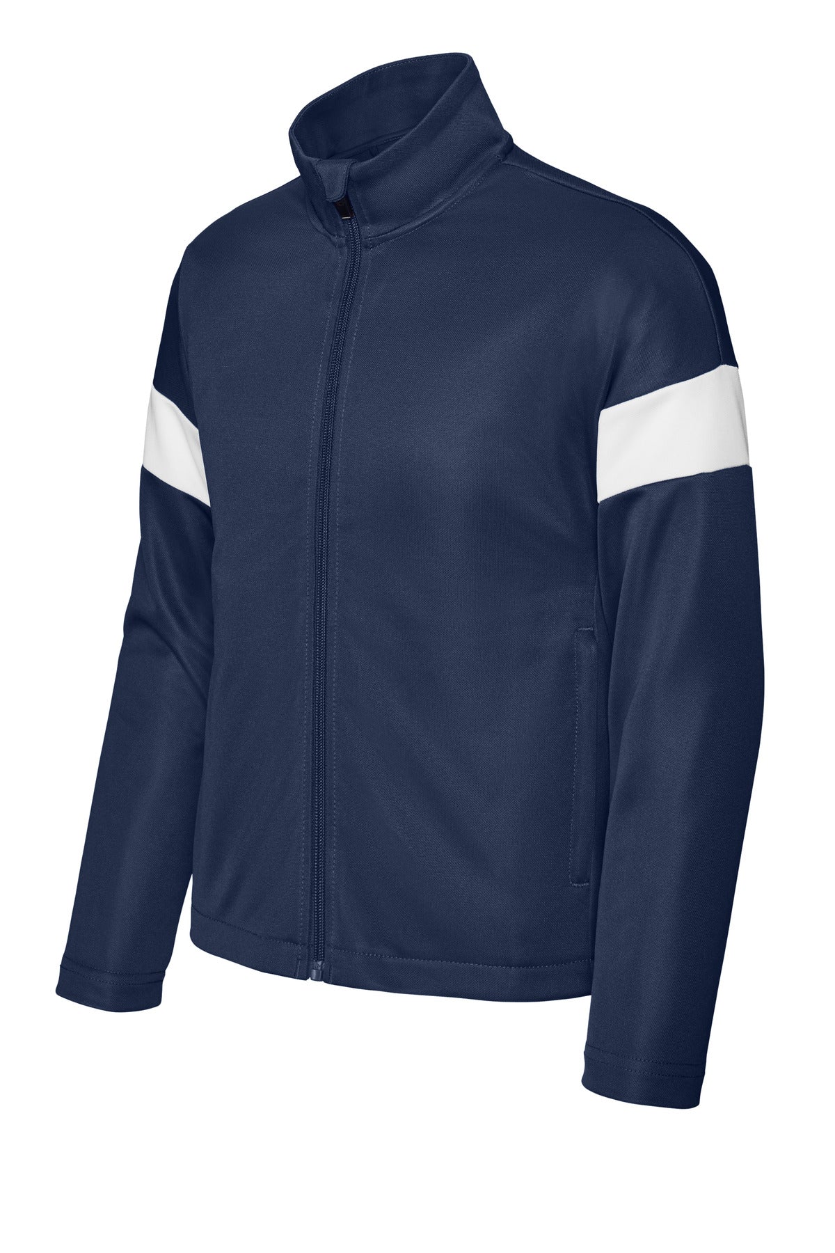 Front View of TrNv/White Sport-Tek Youth Travel Full-Zip Jacket YST800 plain