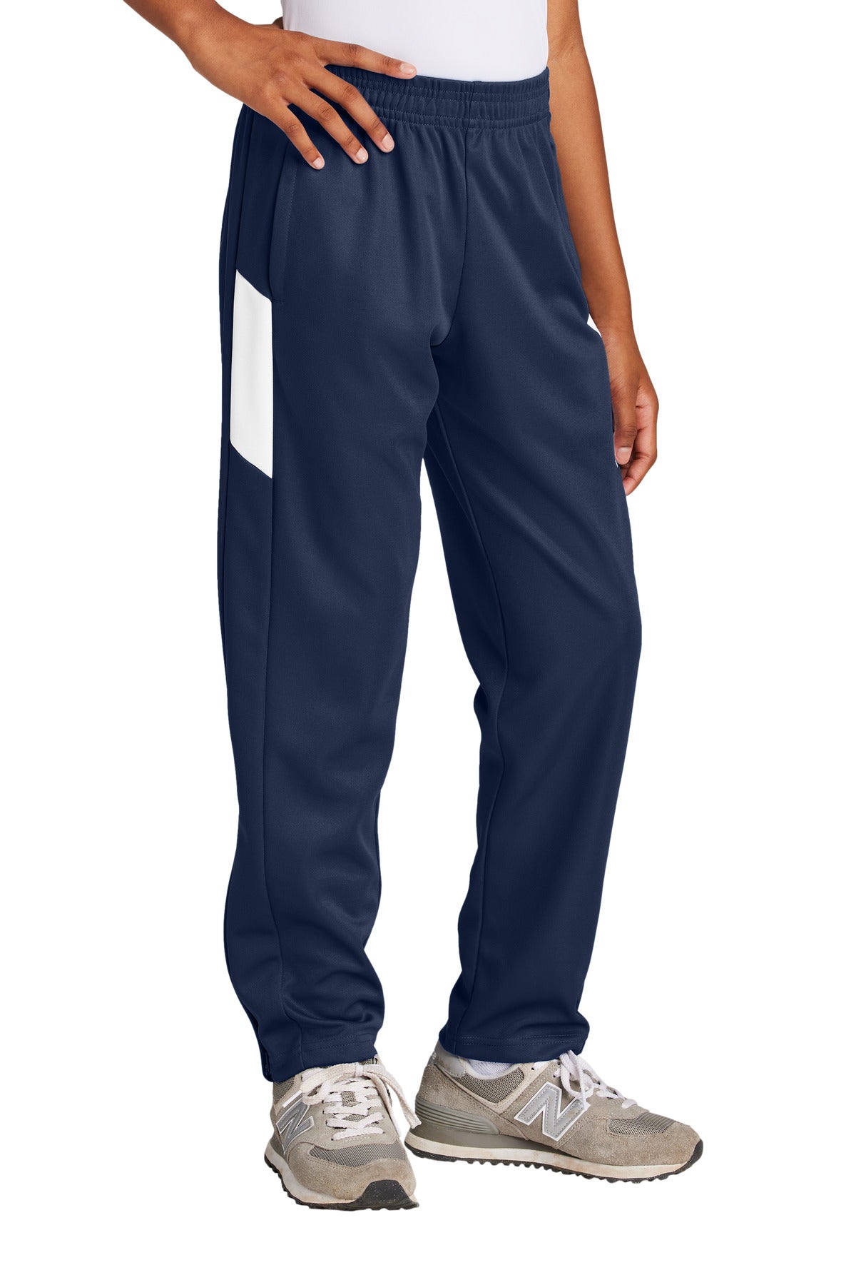 Front View of TrNv/White Sport-Tek Youth Travel Pant YPST800