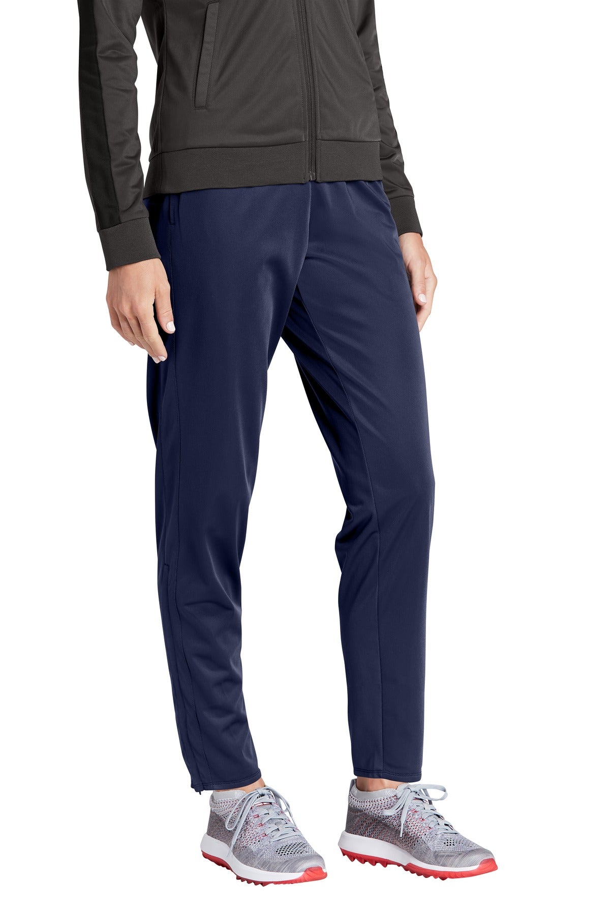 Front View of True Navy Sport-Tek Women's Tricot Track Jogger. LPST95 plain