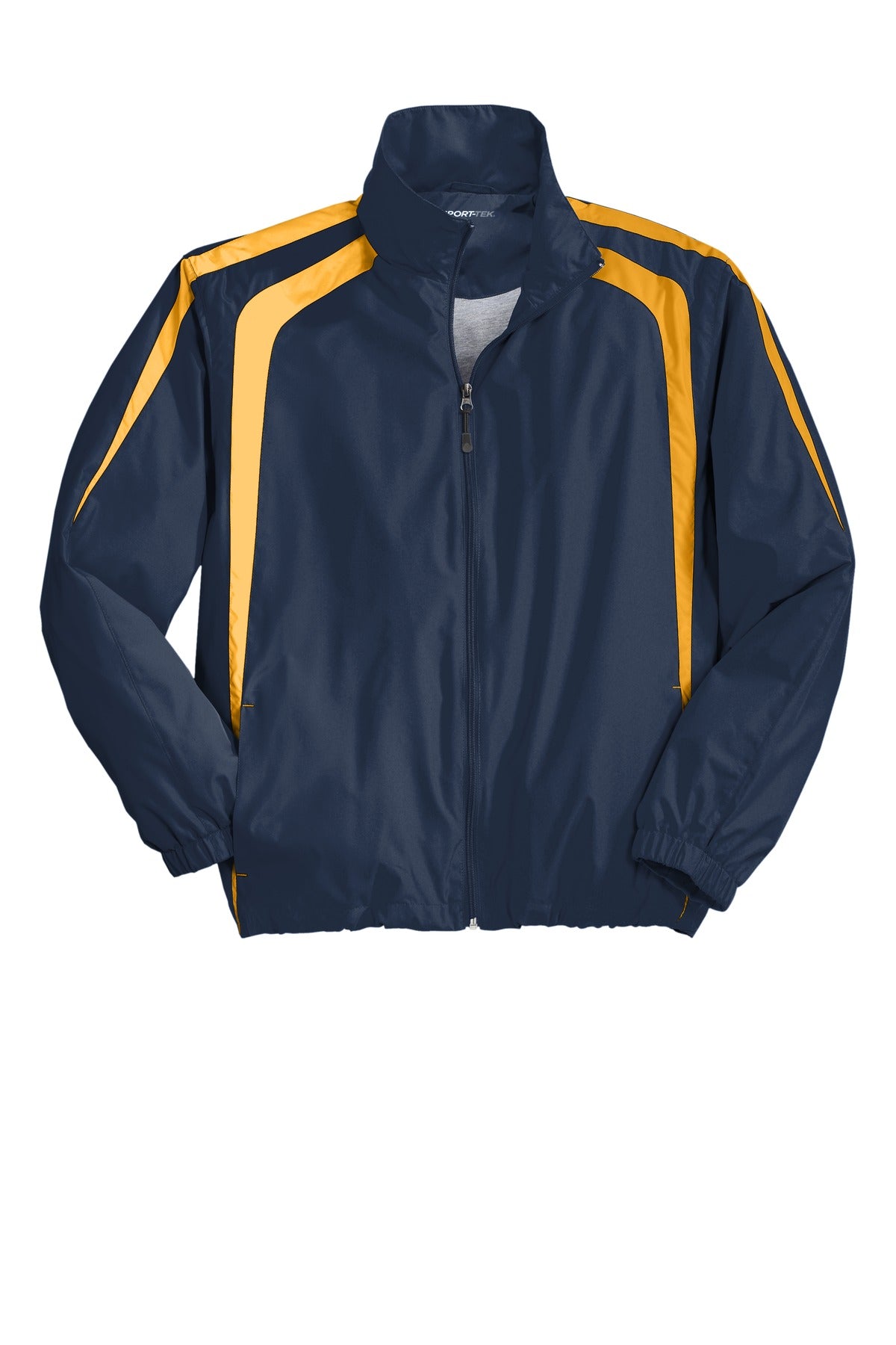 Front View of True Navy/Gold Sport-Tek Colorblock Raglan Jacket. JST60 plain