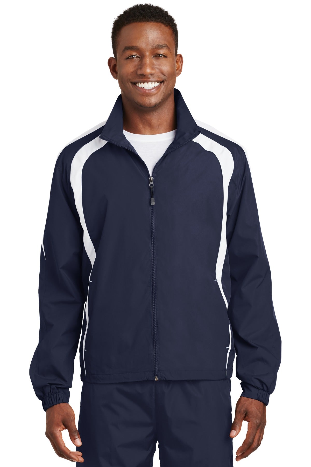 Front View of True Navy/Wht Sport-Tek Colorblock Raglan Jacket. JST60 plain