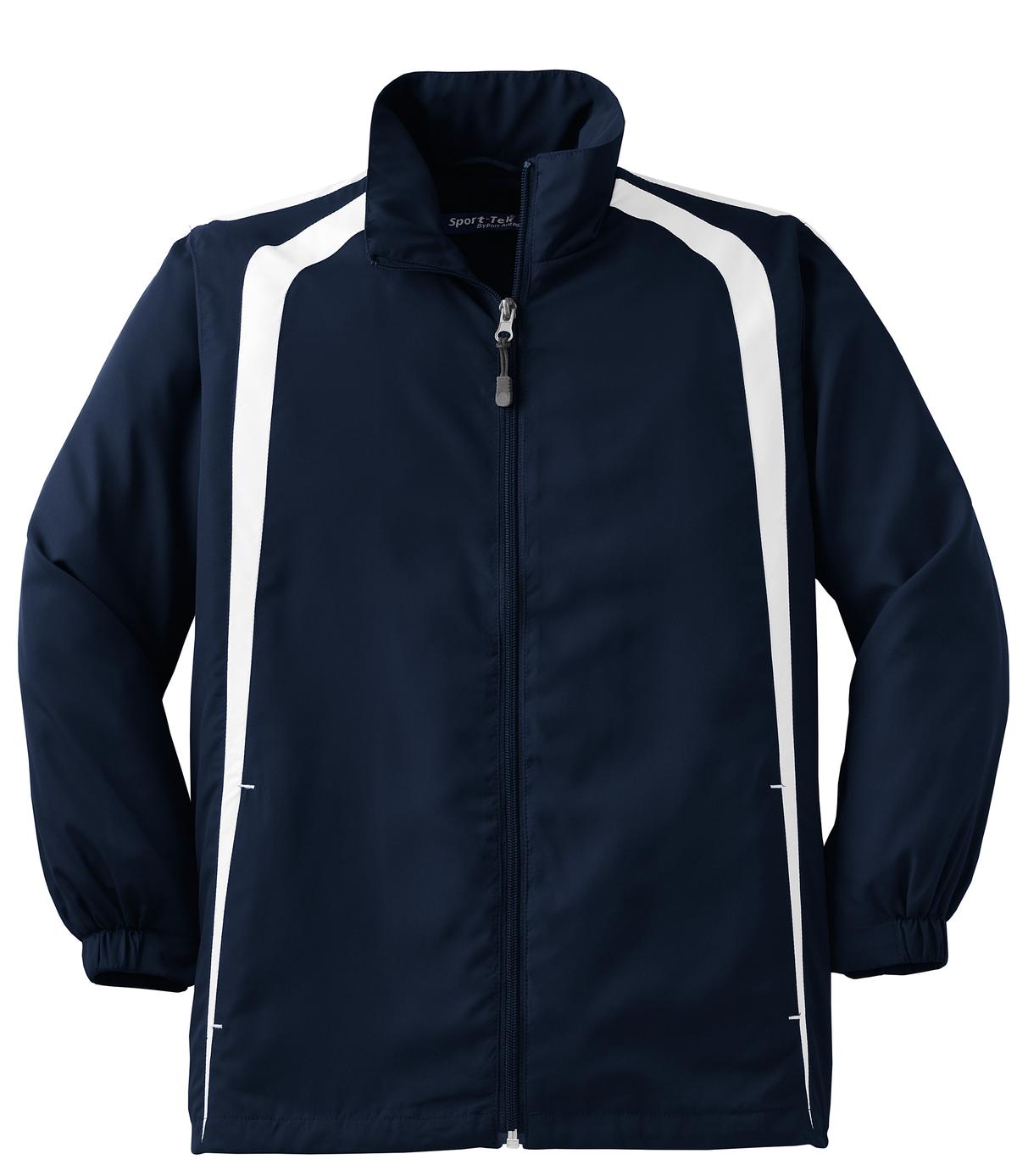 Front View of True Navy/Wht Sport-Tek Youth Colorblock Raglan Jacket. YST60 plain