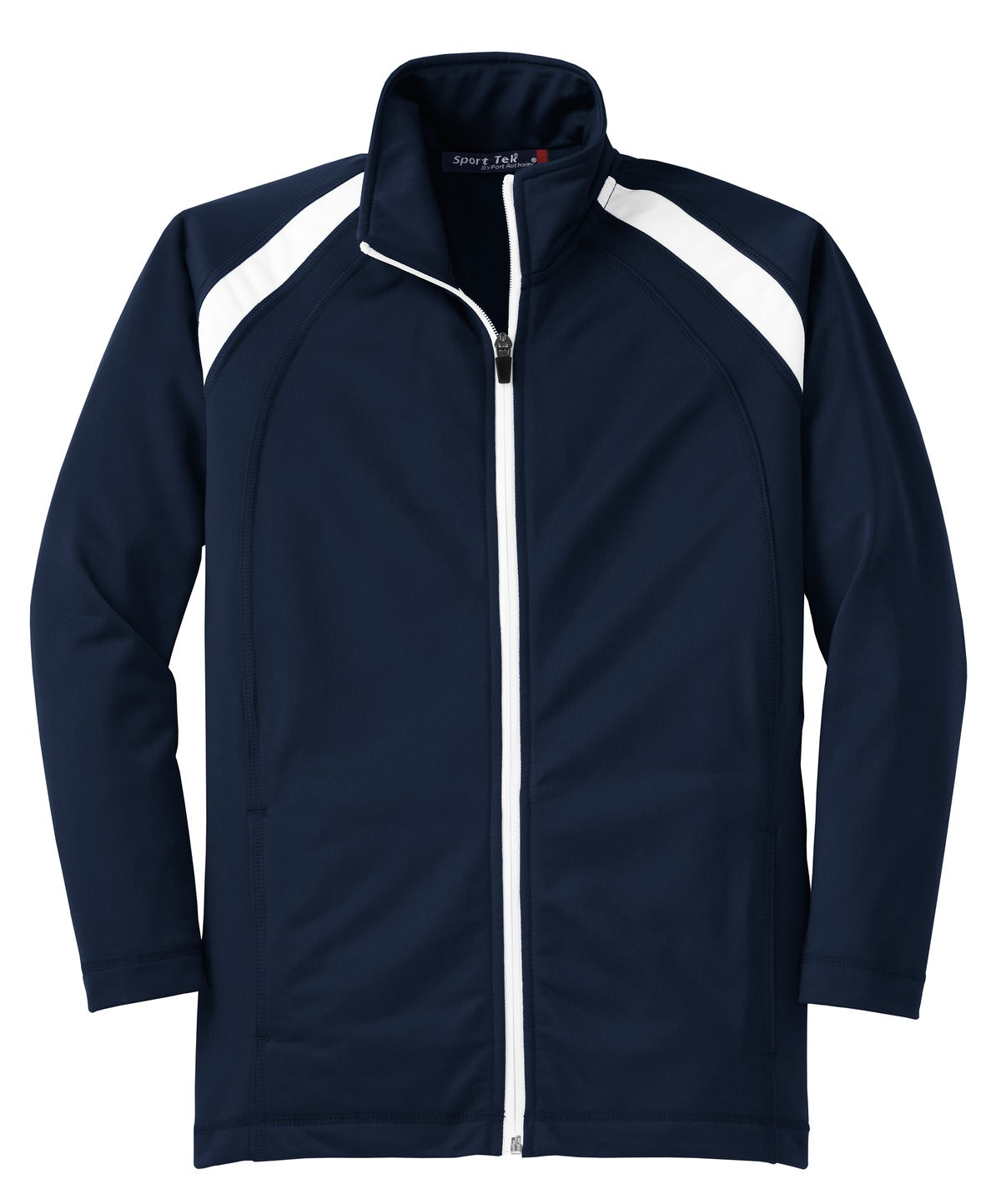 Front View of True Navy/Wht Sport-Tek Youth Tricot Track Jacket. YST90
