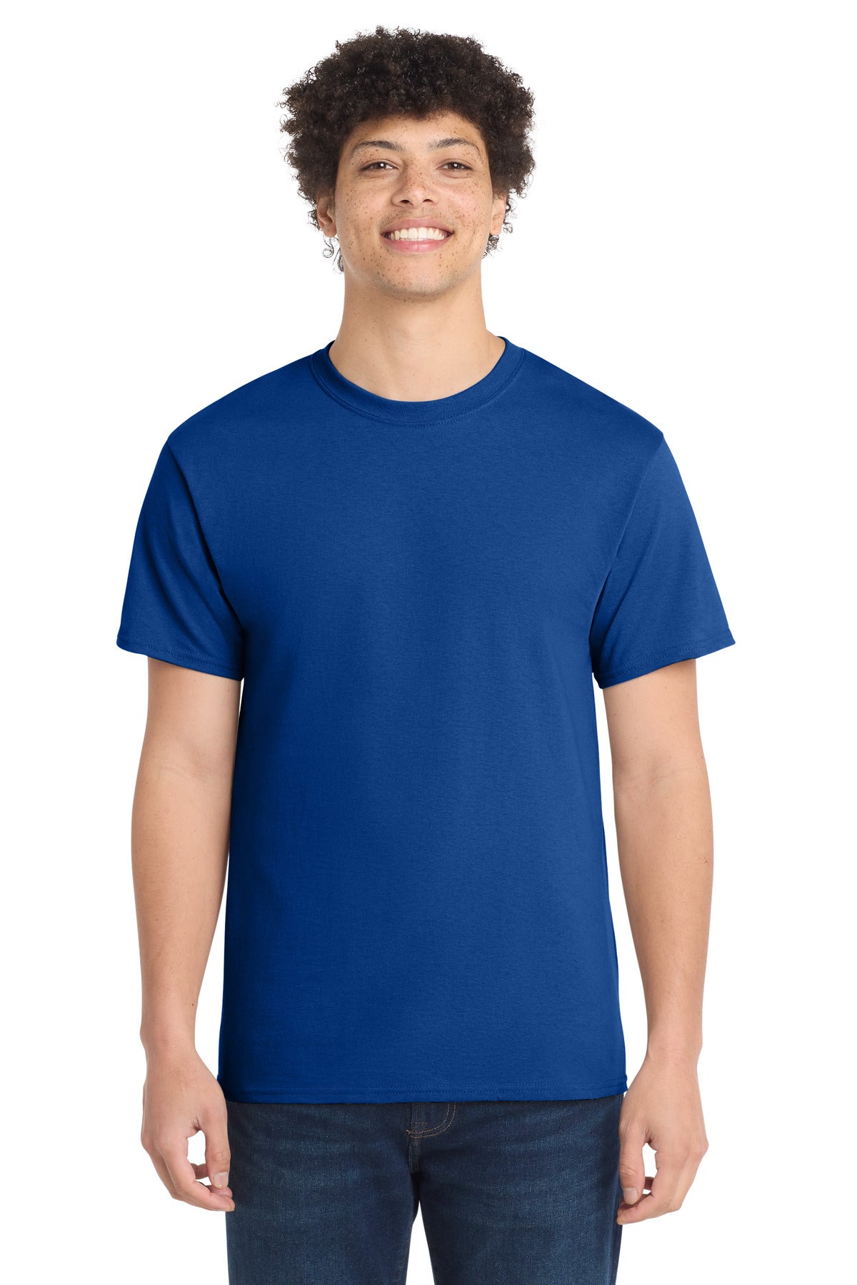 Front View of True Royal Port & Co Core Cotton Tee. PC54 plain