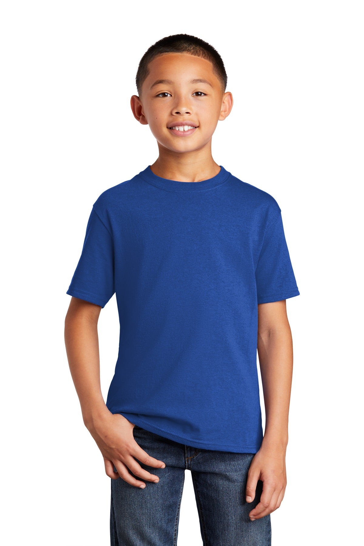 Front View of True Royal Port & Co Youth Core Cotton Tee. PC54Y