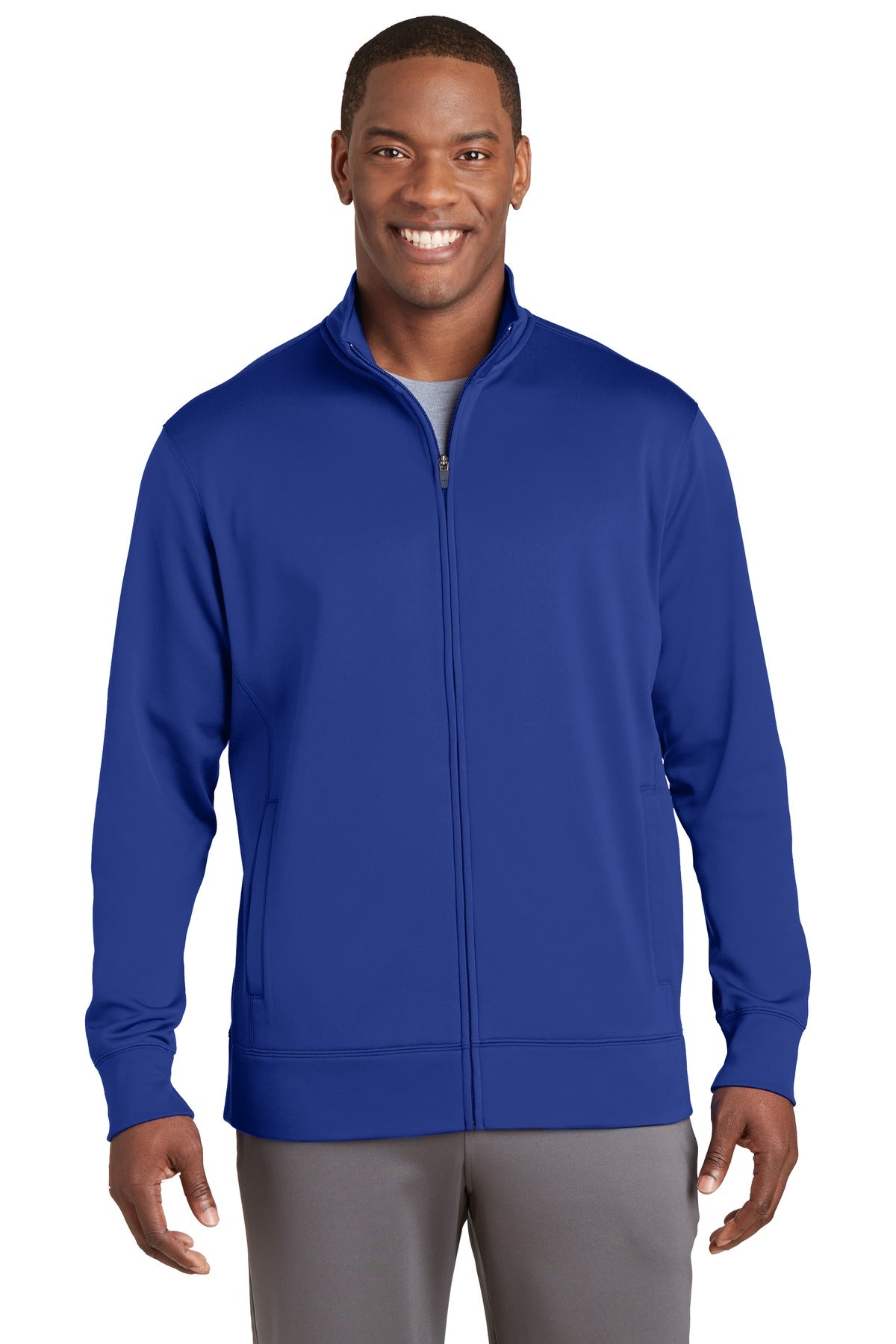 Front View of True Royal Sport-Tek Sport-Wick Fleece Full-Zip Jacket. ST241 plain