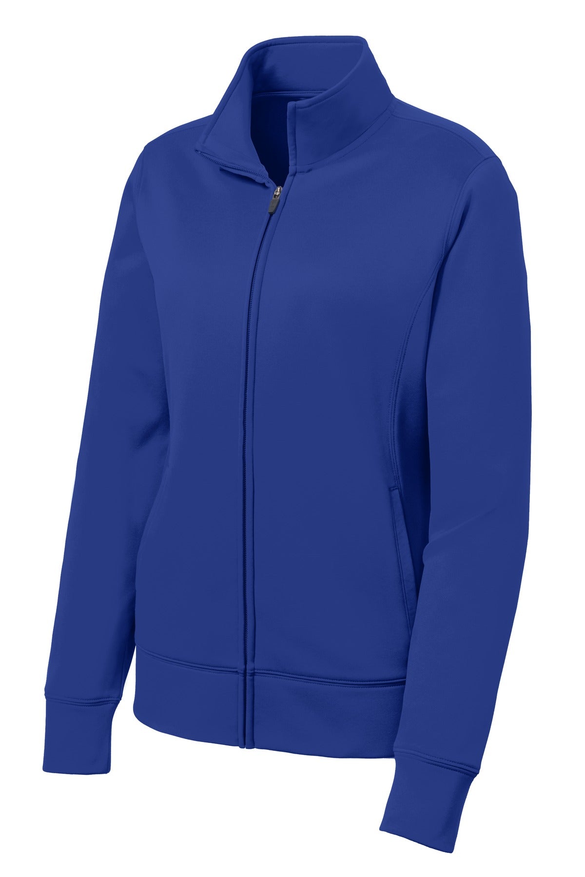 Front View of True Royal Sport-Tek Women's Sport-Wick Fleece Full-Zip Jacket. LST241 plain