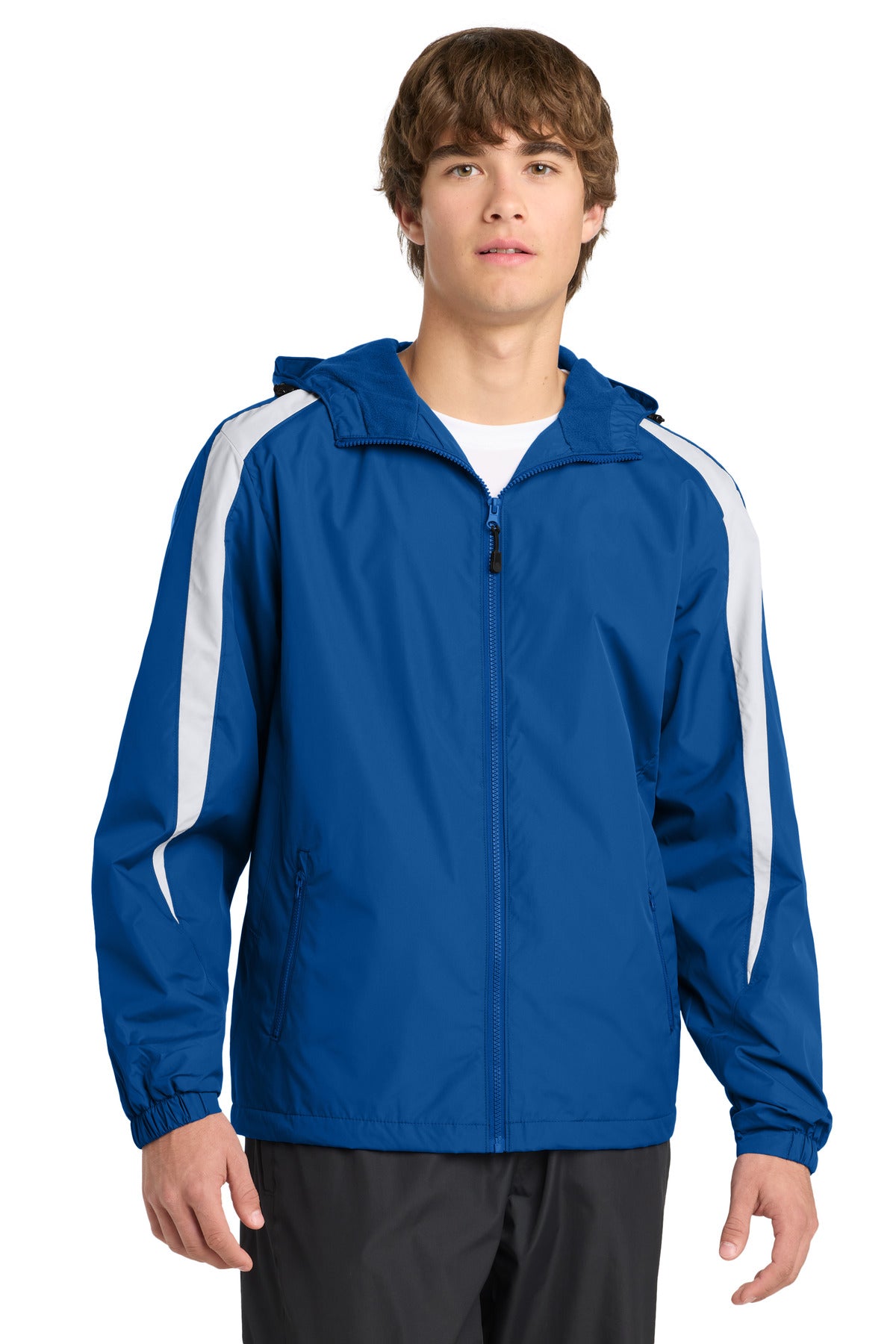 Front View of True Royal/Wht Sport-Tek Fleece-Lined Colorblock Jacket. JST81 plain