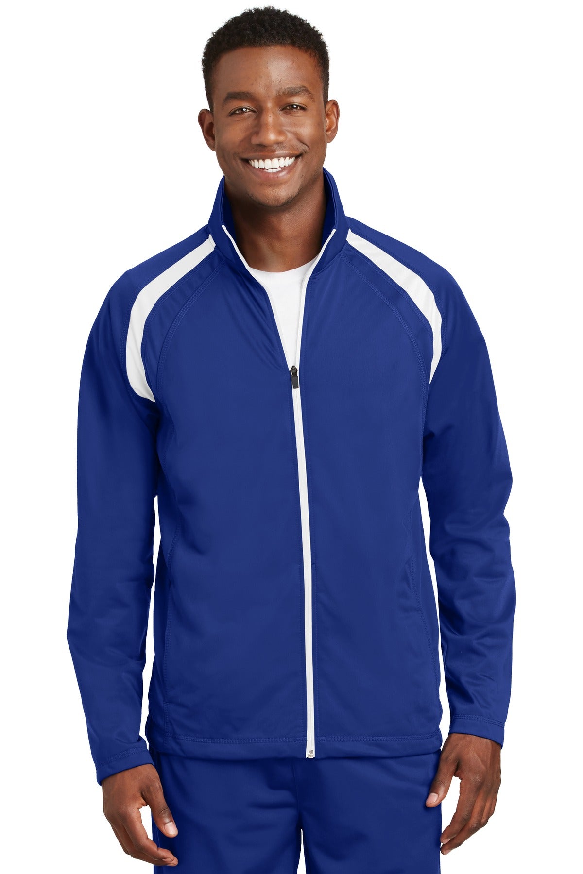 Front View of True Royal/Wht Sport-Tek Tricot Track Jacket. JST90 plain