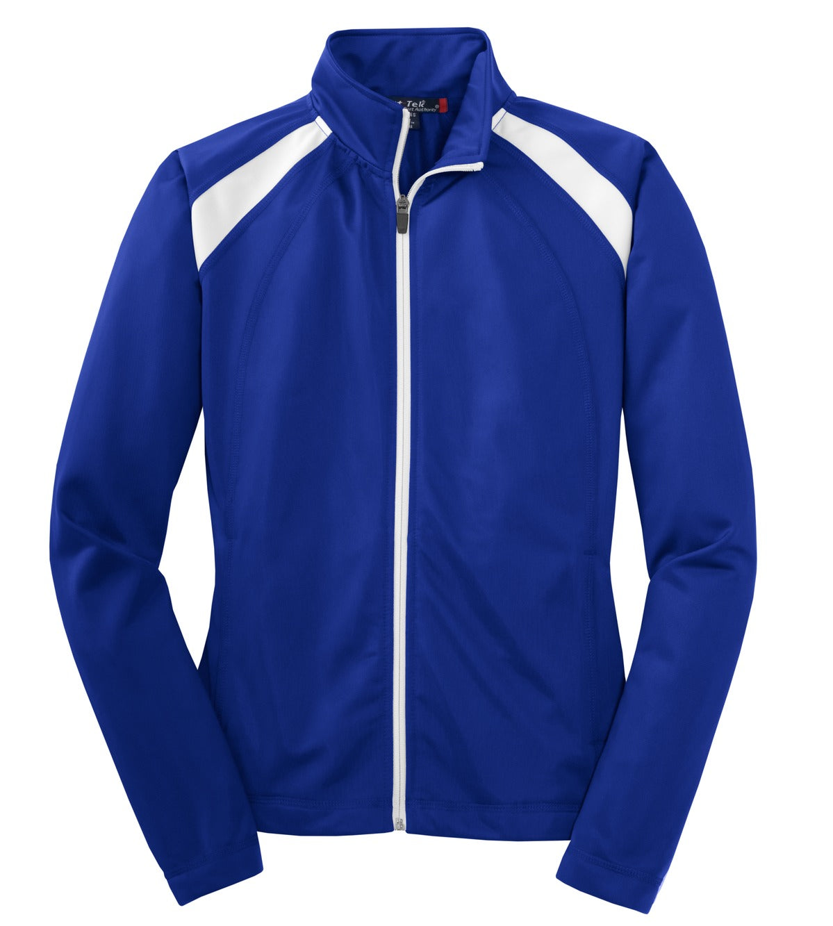 Front View of True Royal/Wht Sport-Tek Women's Tricot Track Jacket. LST90 plain
