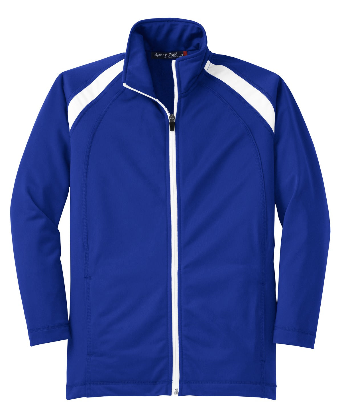 Front View of True Royal/Wht Sport-Tek Youth Tricot Track Jacket. YST90 plain