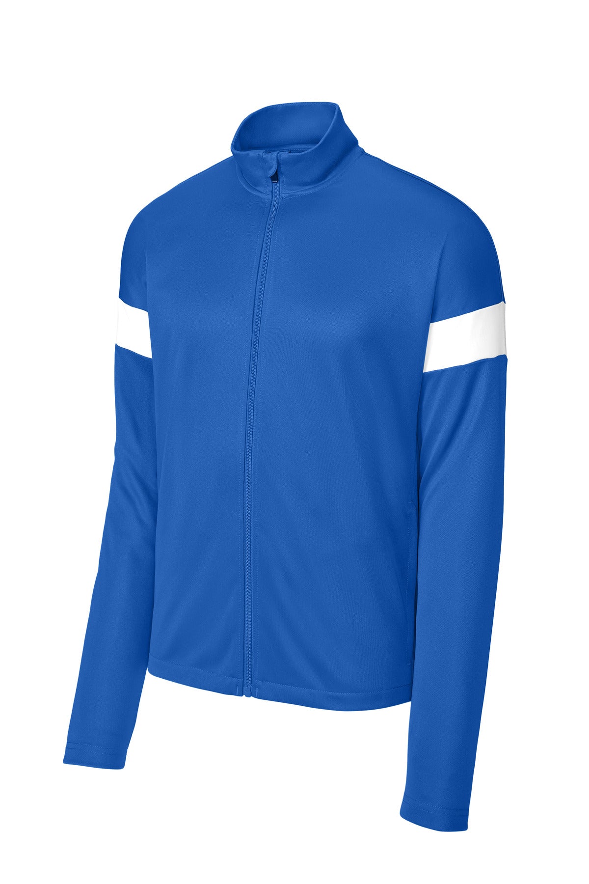 Front View of TRy/White Sport-Tek Travel Full-Zip Jacket ST800 plain