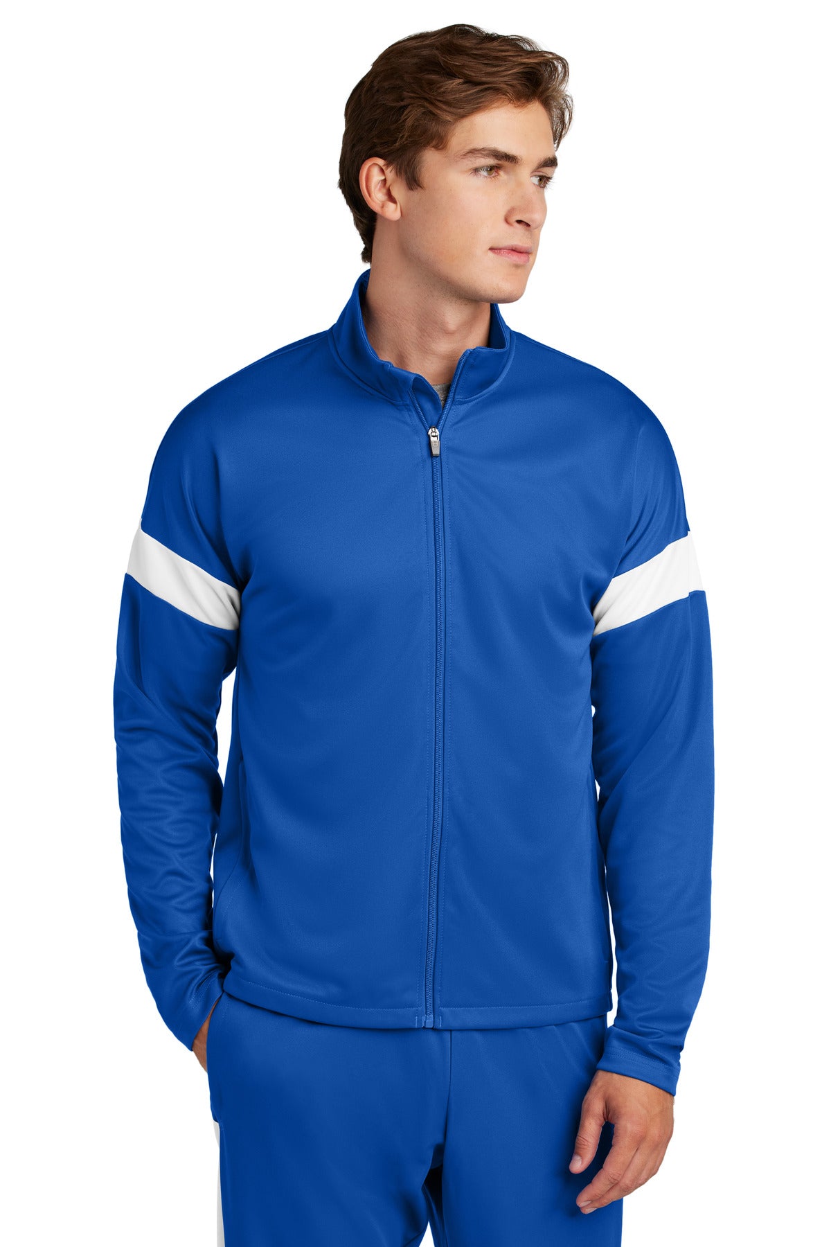 Front View of TRy/White Sport-Tek Travel Full-Zip Jacket ST800 plain