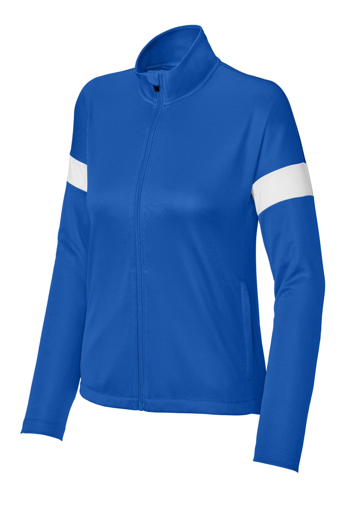 Front View of TRy/White Sport-Tek Women's Travel Full-Zip Jacket LST800 plain