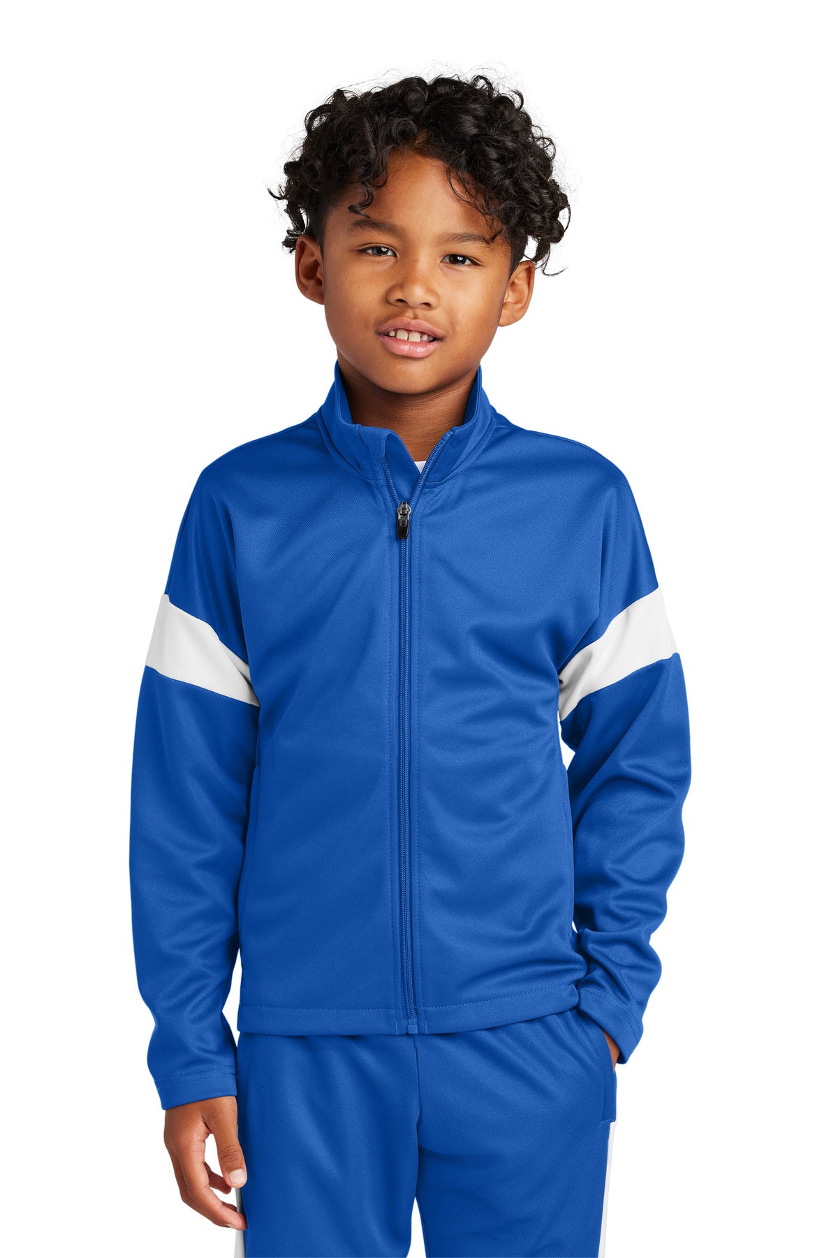Front View of TRy/White Sport-Tek Youth Travel Full-Zip Jacket YST800 plain