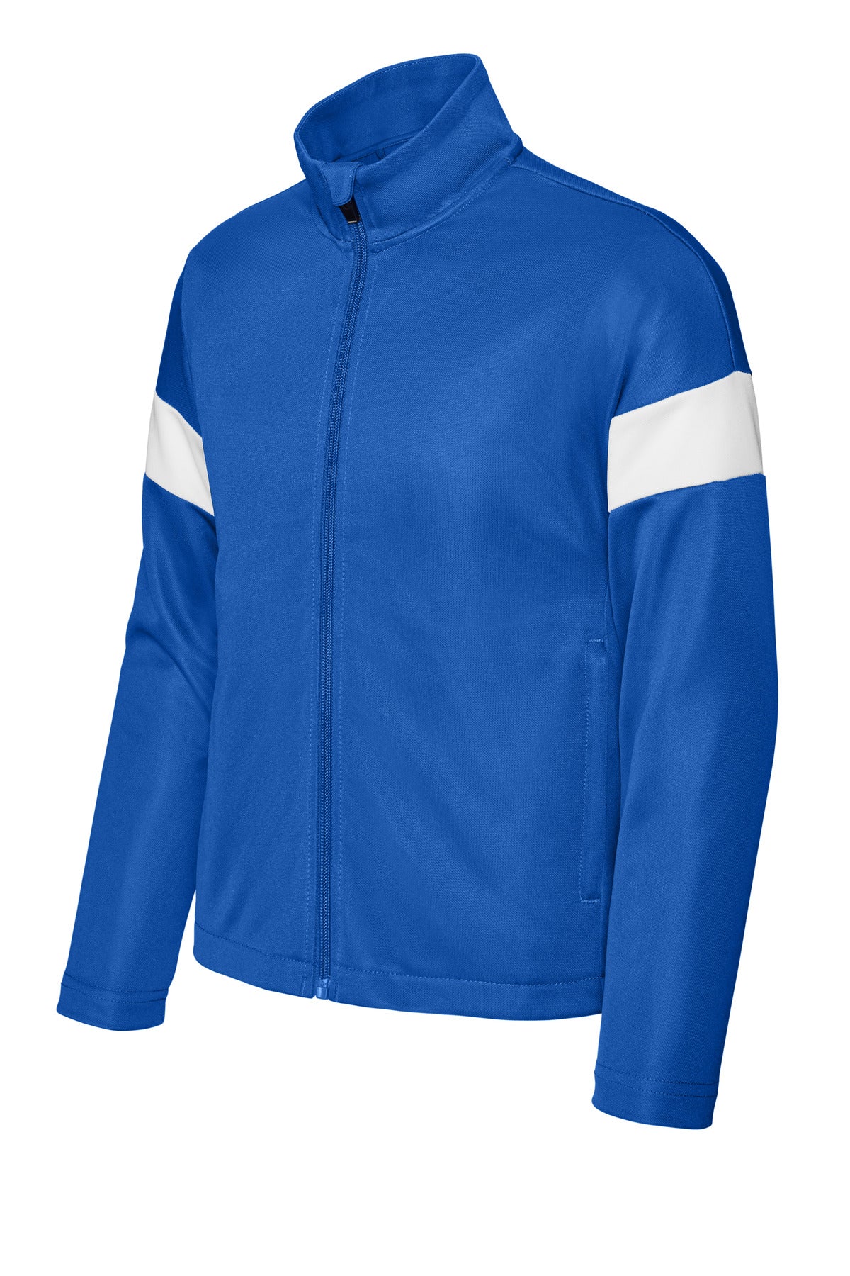 Front View of TRy/White Sport-Tek Youth Travel Full-Zip Jacket YST800 plain