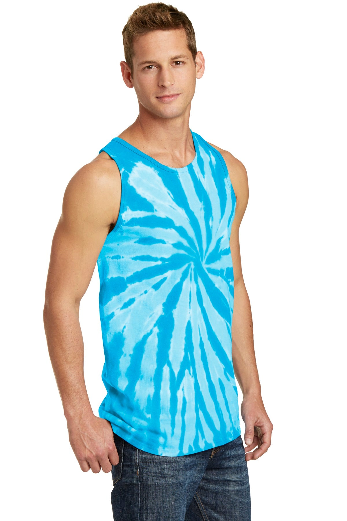 Front View of Turquoise Port & Co Tie-Dye Tank Top. PC147TT plain