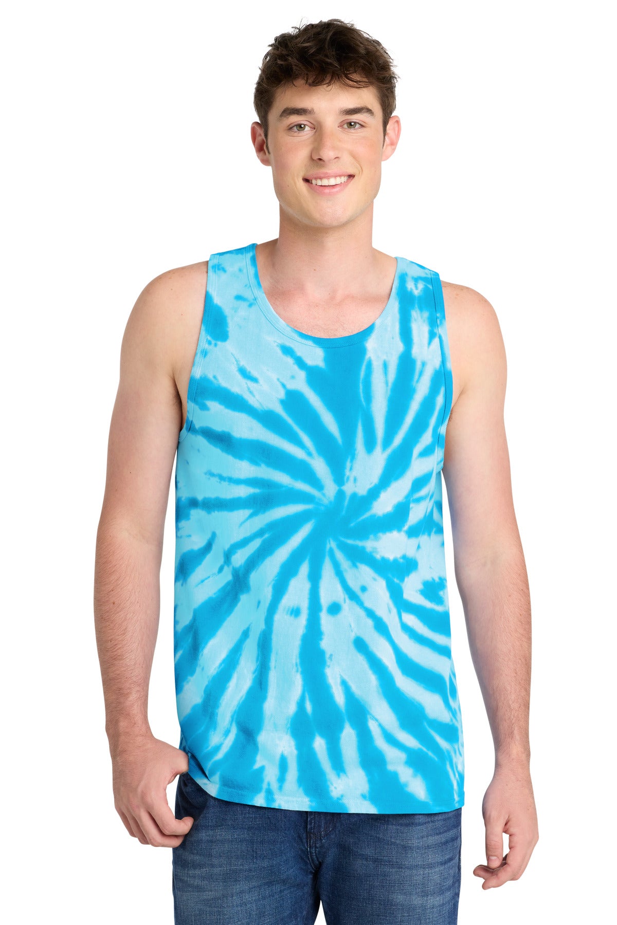 Front View of Turquoise Port & Co Tie-Dye Tank Top. PC147TT plain