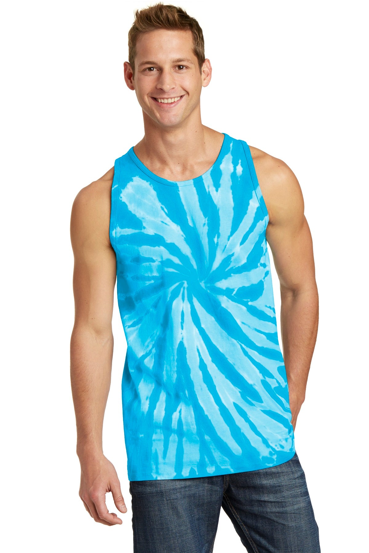Front View of Turquoise Port & Co Tie-Dye Tank Top. PC147TT plain