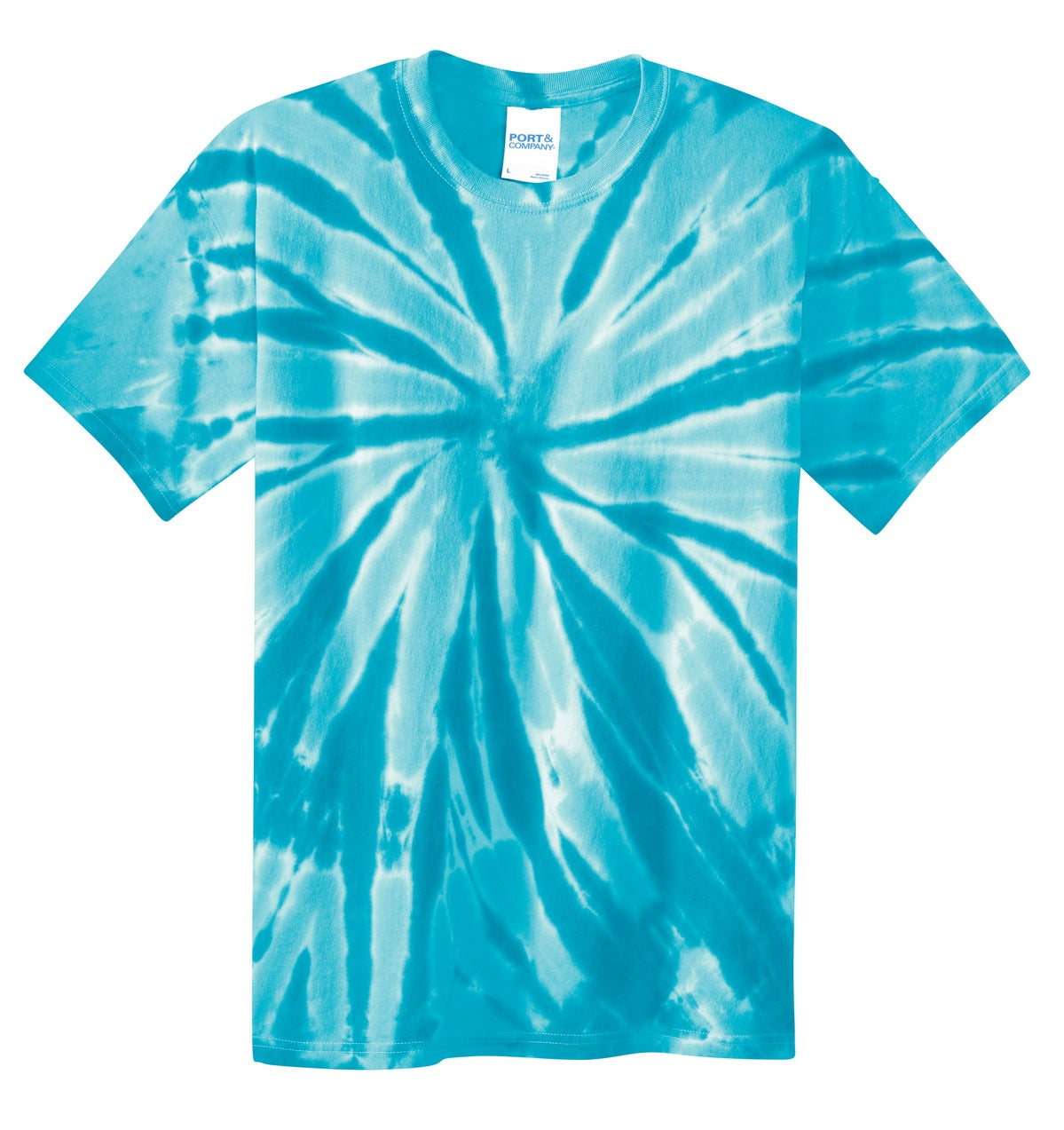 Front View of Turquoise Port & Co Tie-Dye Tee. PC147