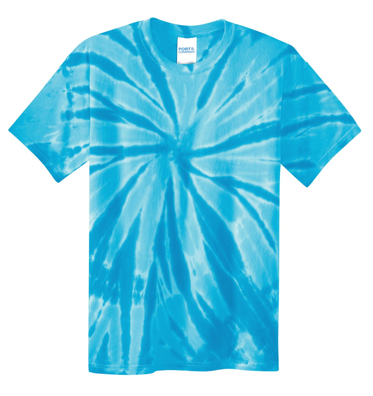 Front View of Turquoise Port & Co Youth Tie-Dye Tee. PC147Y plain
