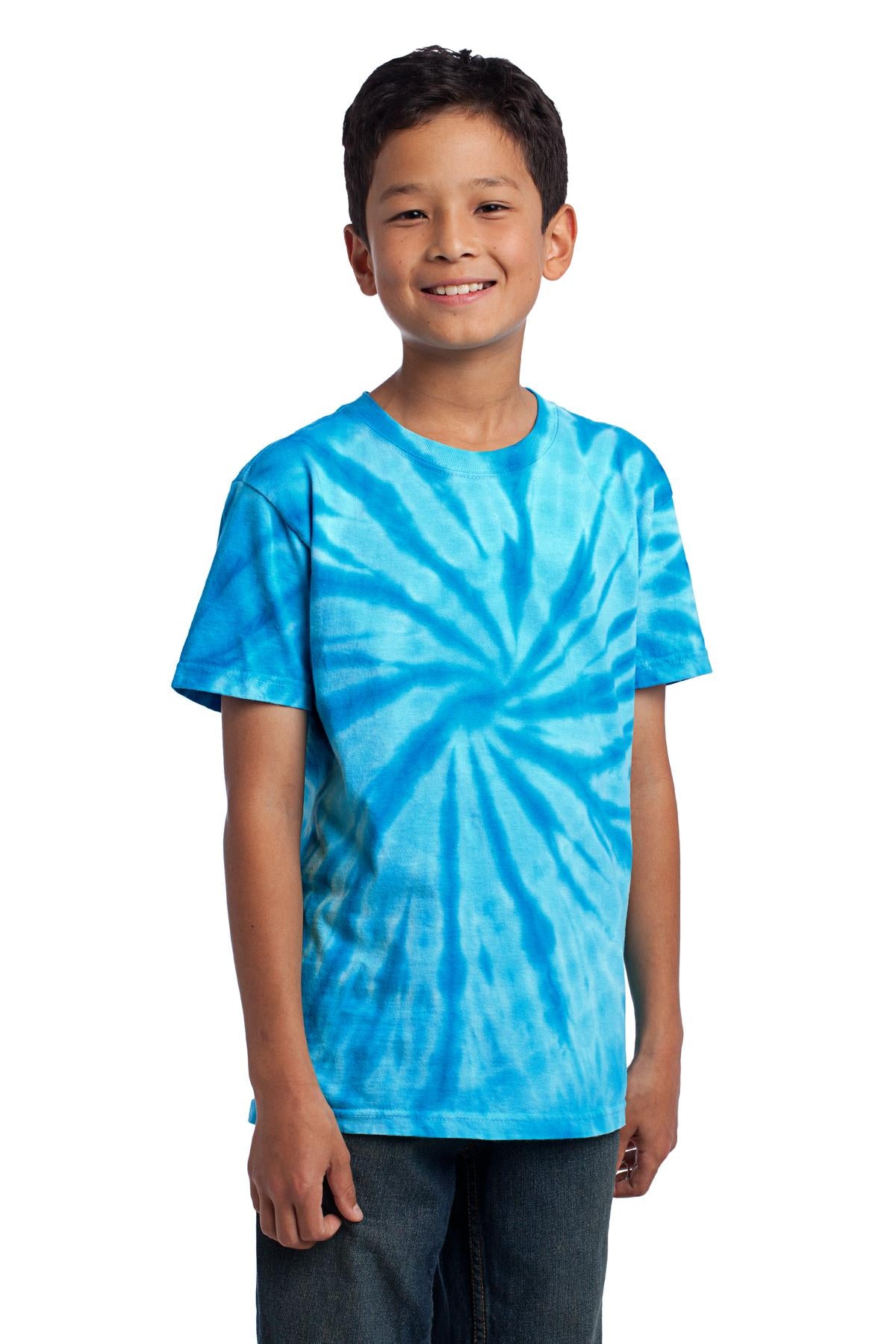 Front View of Turquoise Port & Co Youth Tie-Dye Tee. PC147Y plain