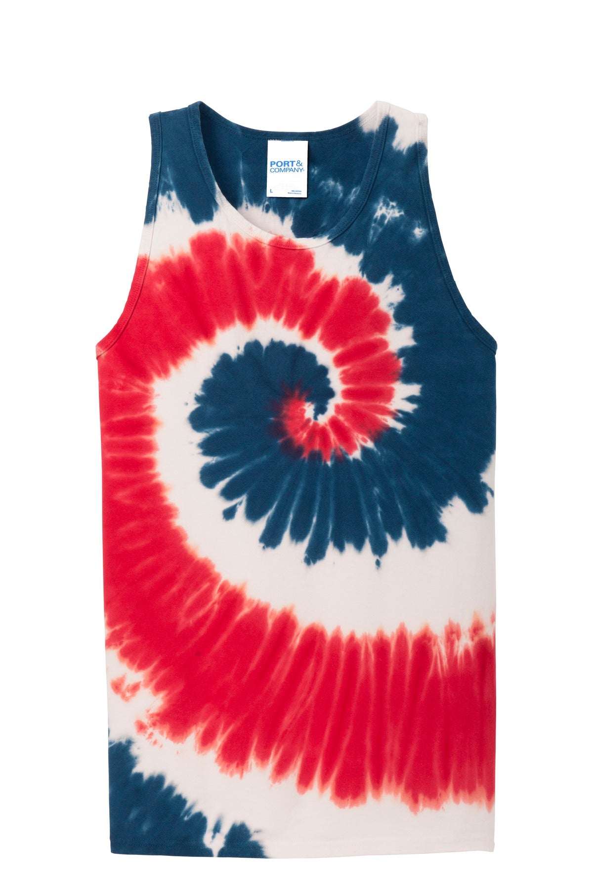 Front View of USA Rainbow Port & Co Tie-Dye Tank Top. PC147TT