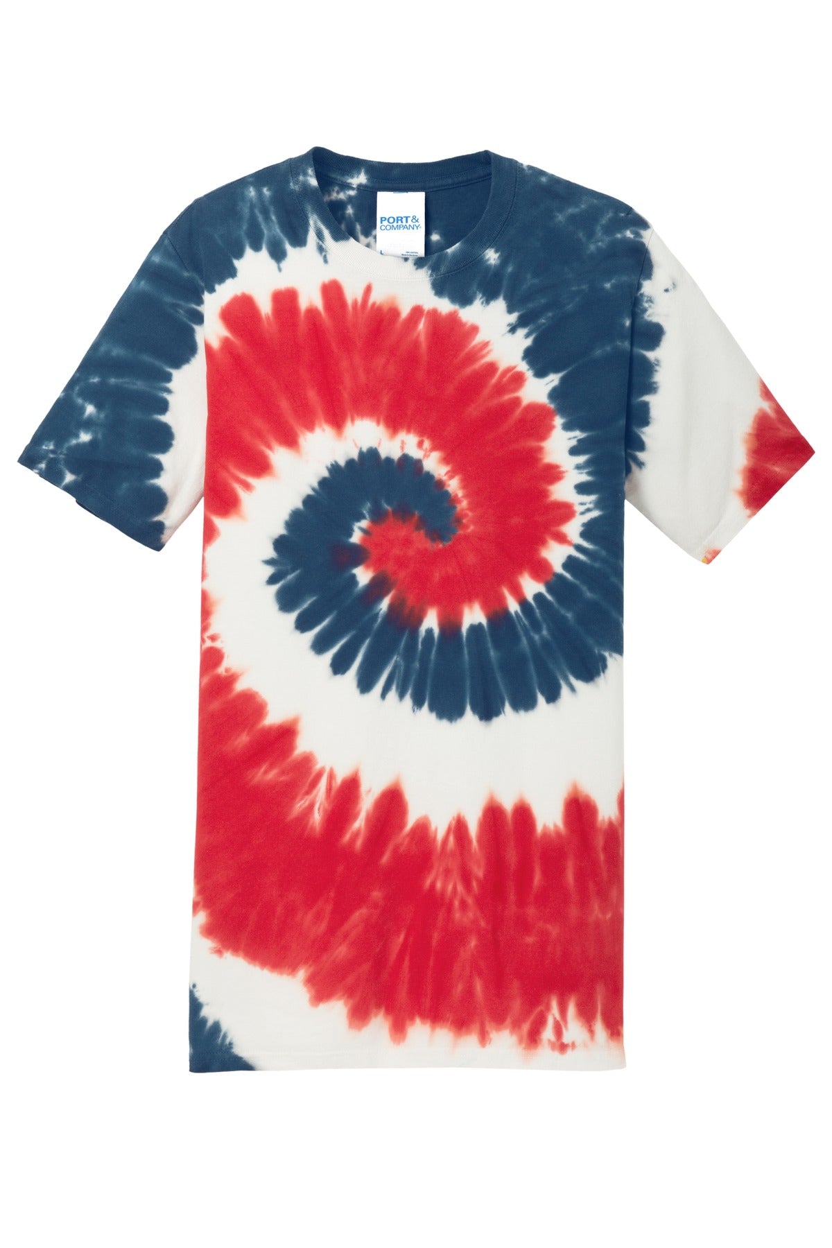 Front View of USA RAINBOW Port & Co Tie-Dye Tee. PC147