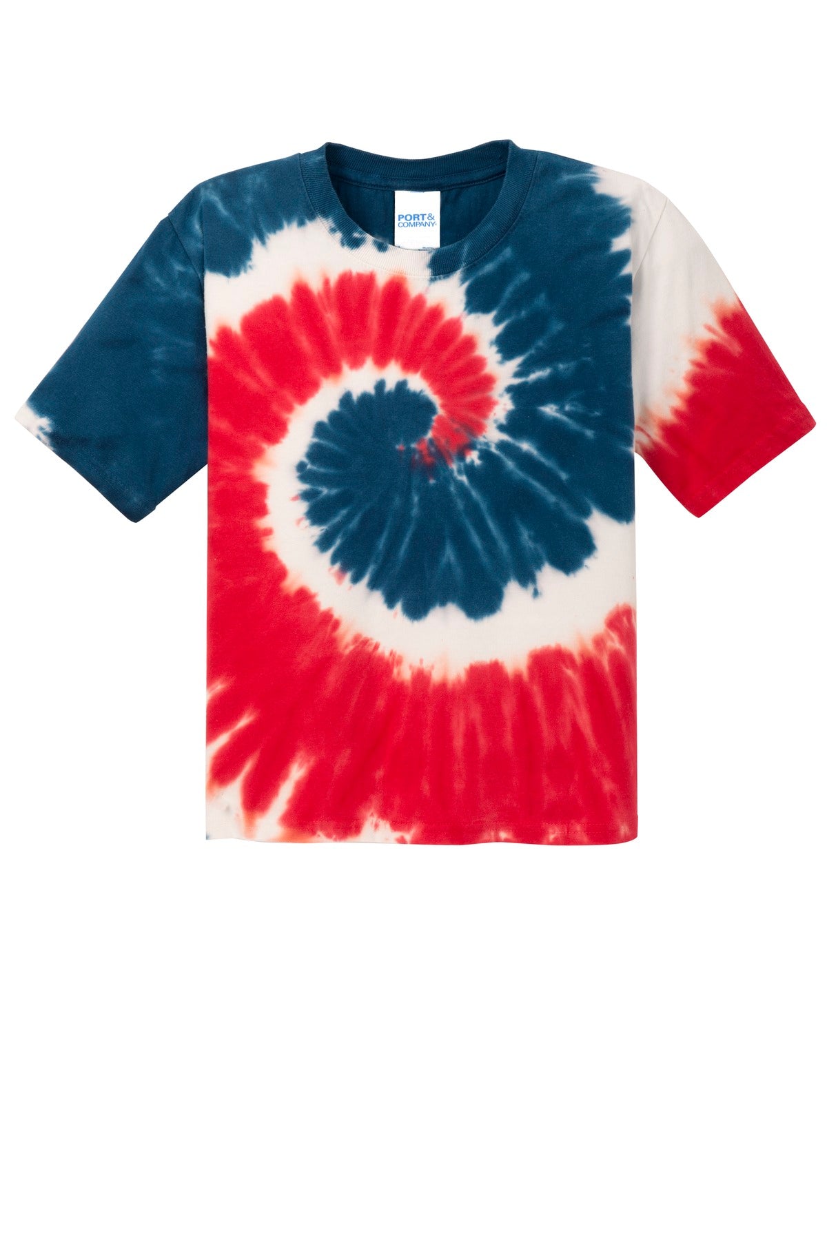 Front View of USA Rainbow Port & Co Youth Tie-Dye Tee. PC147Y