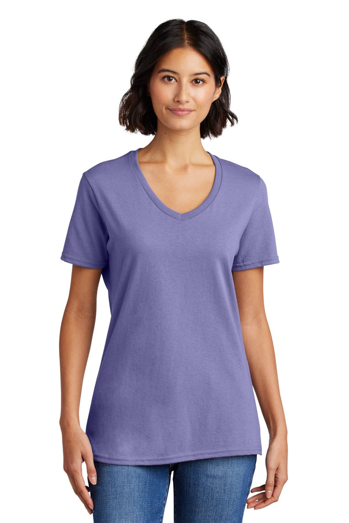 Front View of Violet Port & Co Women's Core Cotton V-Neck Tee. LPC54V plain