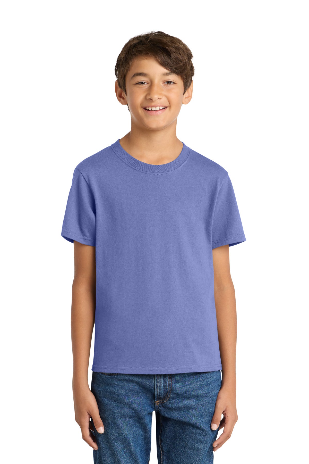 Front View of Violet Port & Co Youth Core Cotton Tee. PC54Y plain