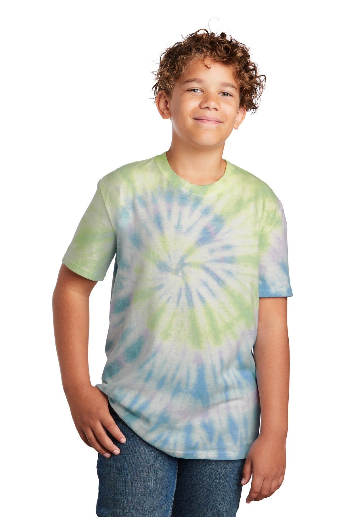 Front View of Watercolor Sp Port & Co Youth Tie-Dye Tee. PC147Y plain